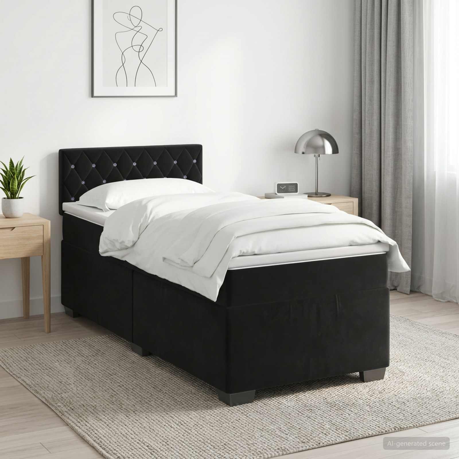 Boxspringbett mit Matratze Schwarz 100 x 200 cm Samt