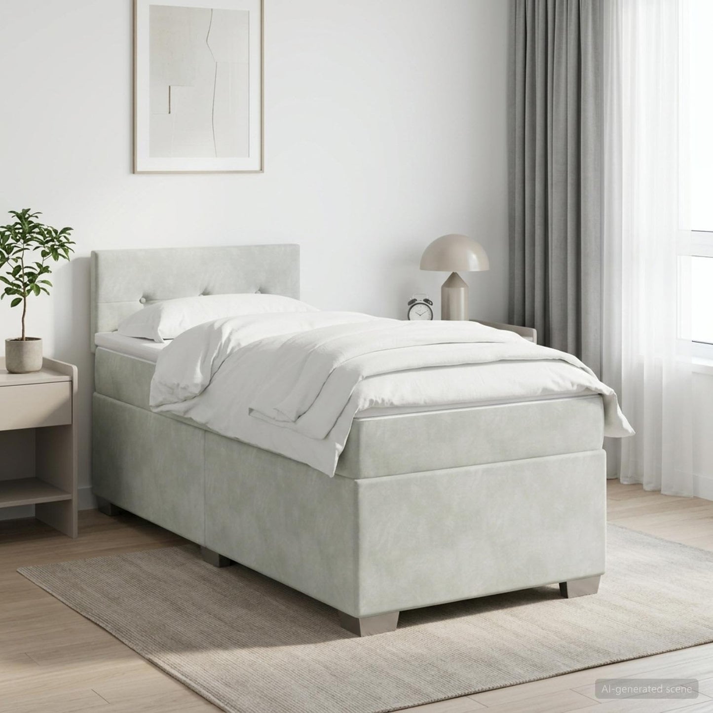 Boxspringbett mit Matratze Hellgrau 100 x 200 cm Samt