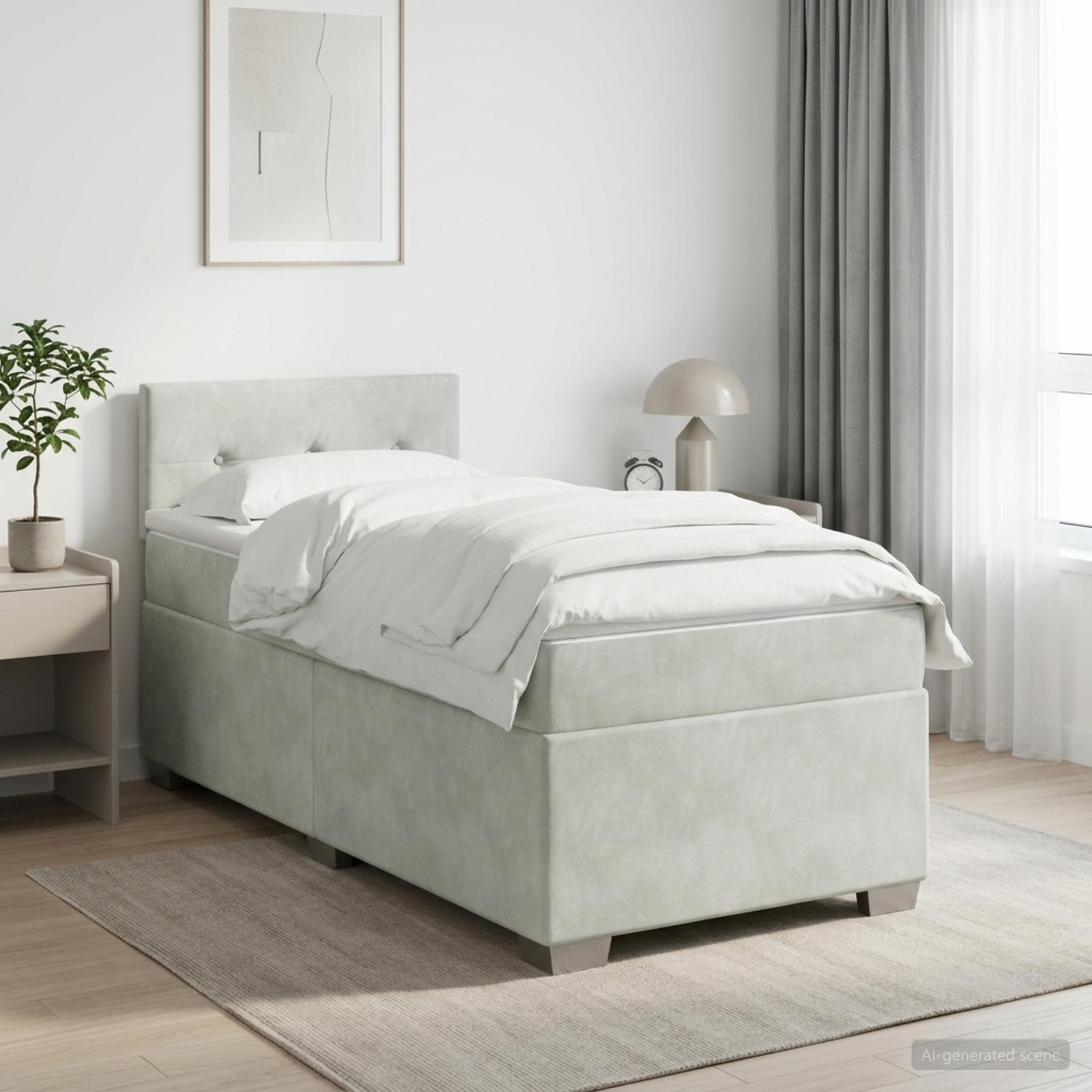Boxspringbett mit Matratze Hellgrau 90 x 190 cm Samt