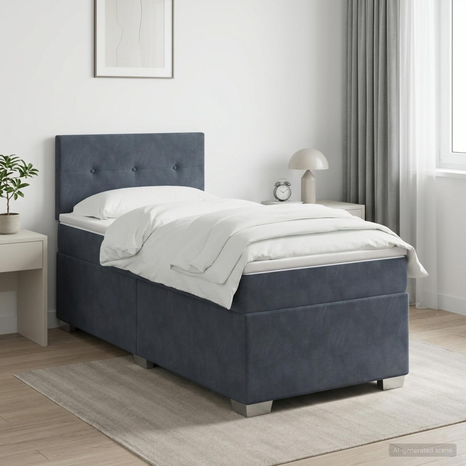 Boxspringbett mit Matratze Dunkelgrau 90 x 190 cm Samt