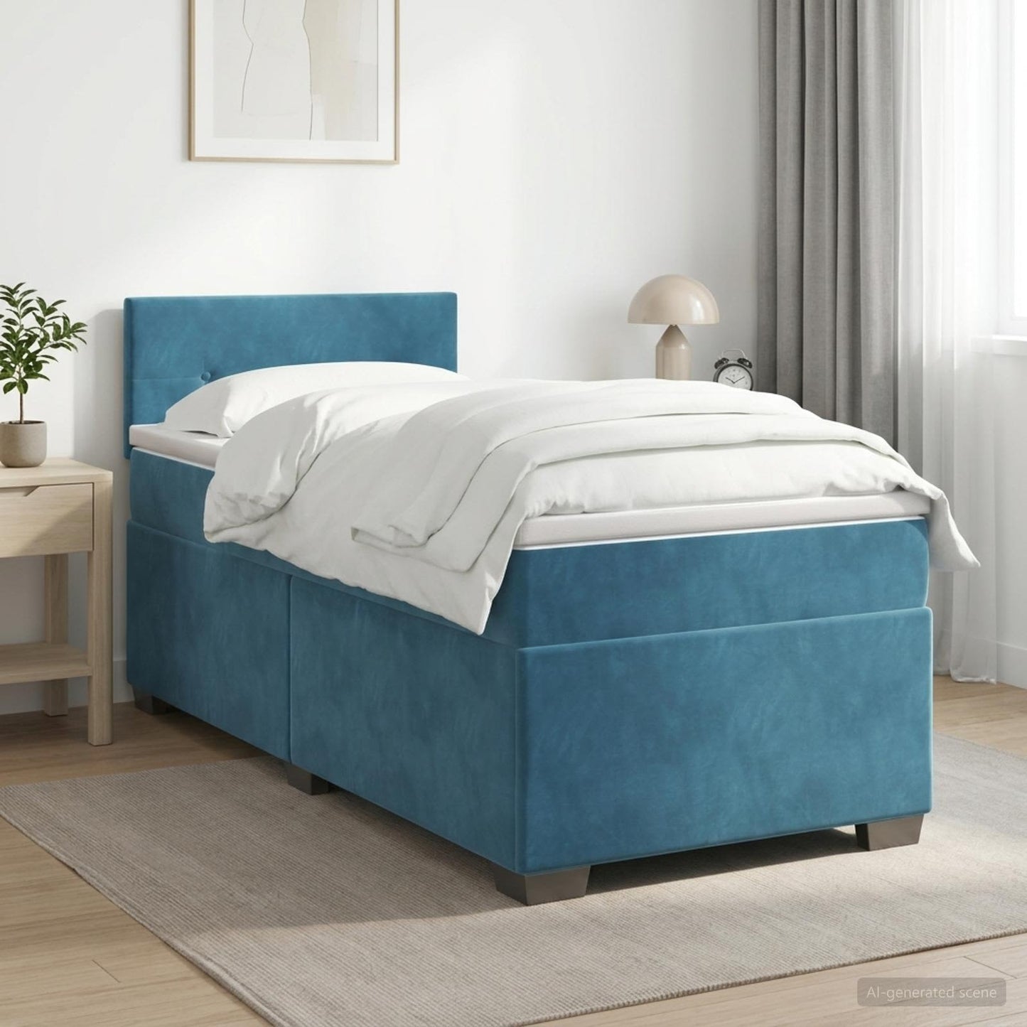 Boxspringbett mit Matratze Dunkelblau 90 x 200 cm Samt