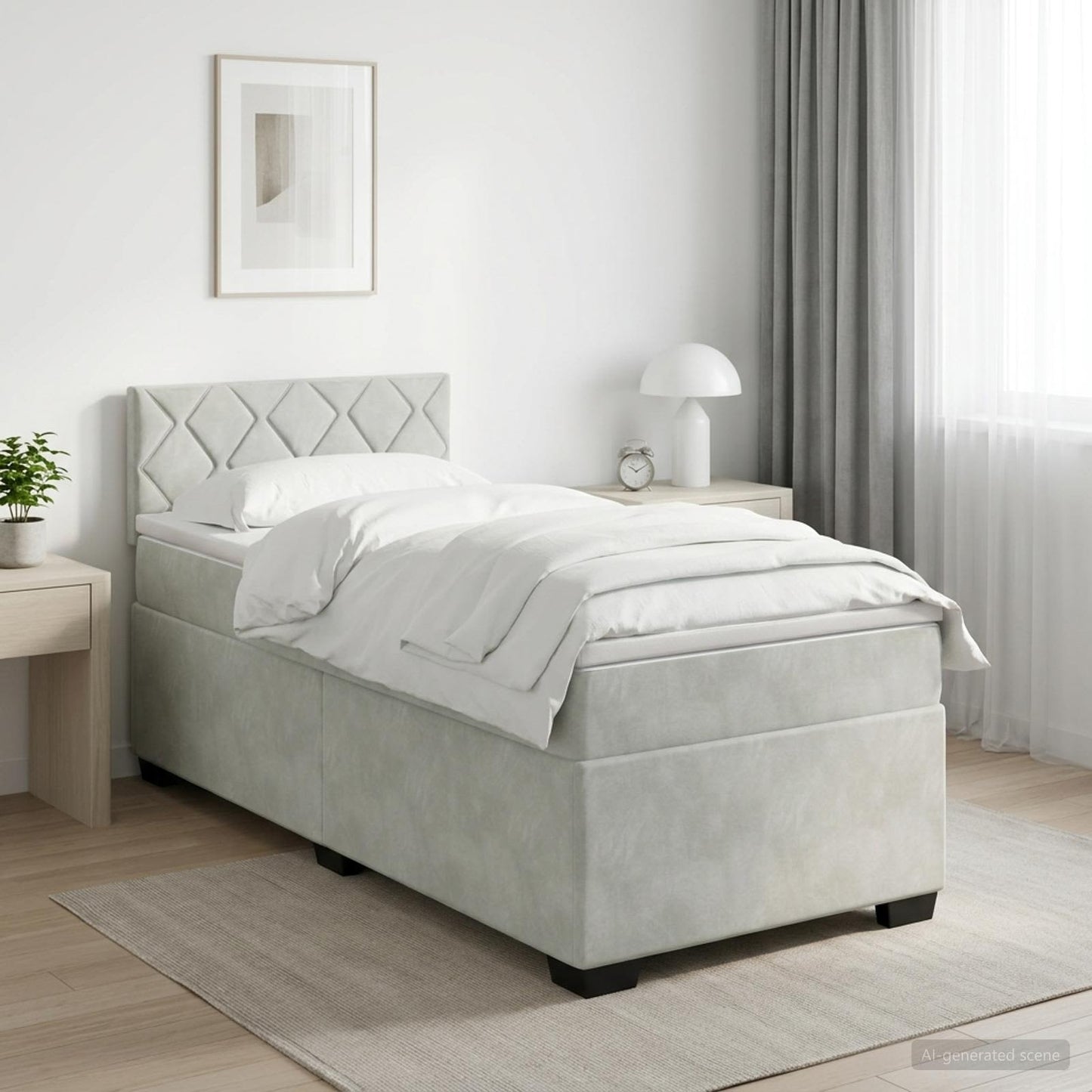 Boxspringbett mit Matratze Hellgrau 80 x 200 cm Samt