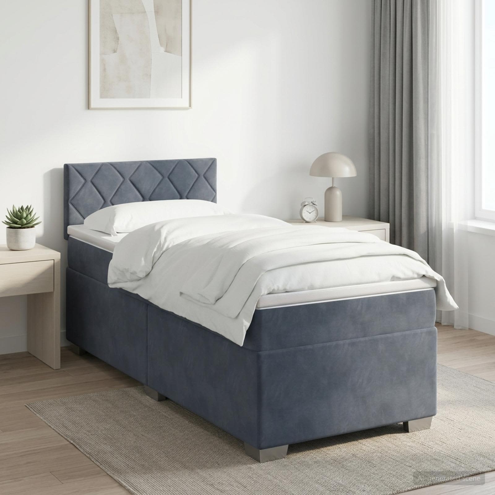 Boxspringbett mit Matratze Dunkelgrau 80 x 200 cm Samt