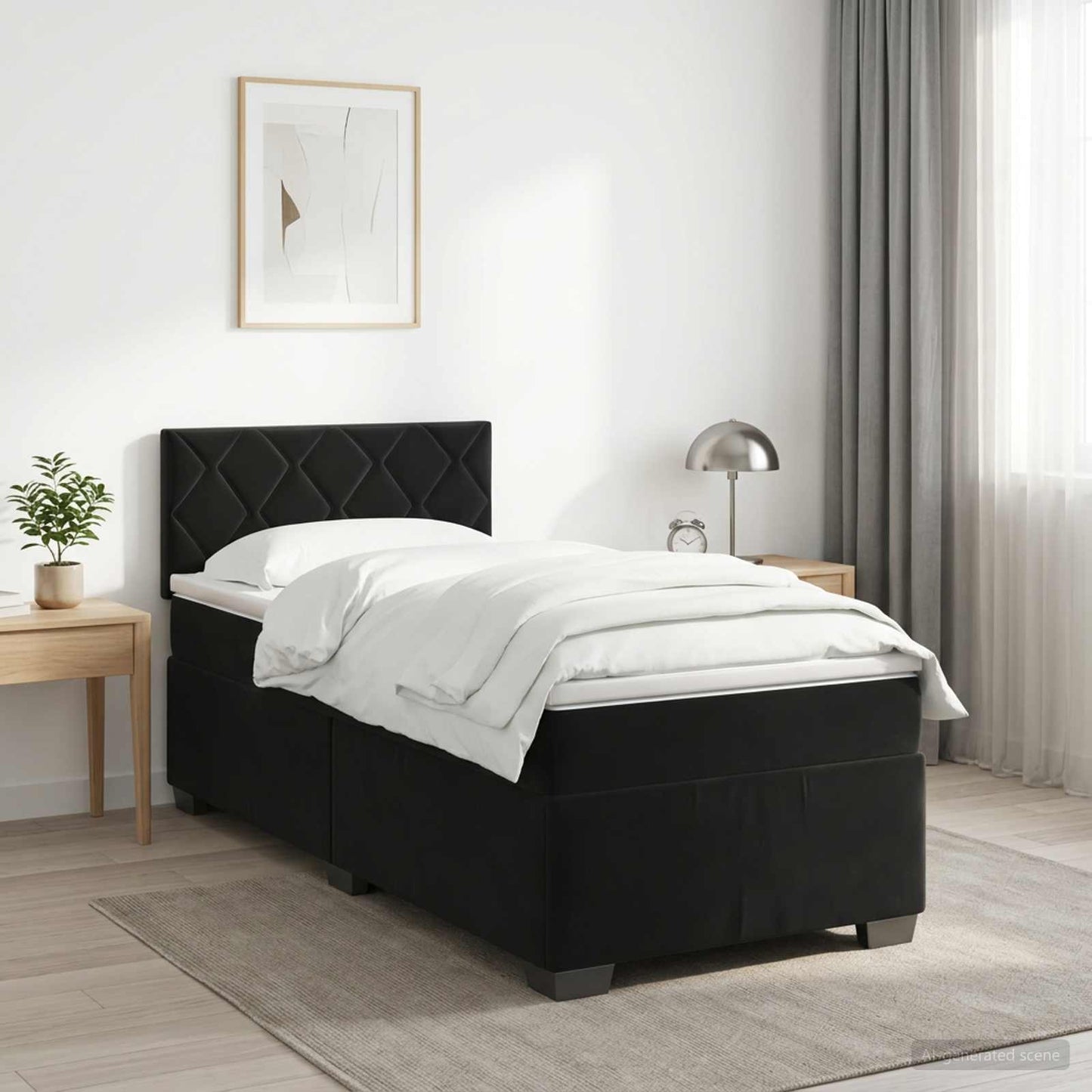 Boxspringbett mit Matratze Schwarz 90 x 200 cm Samt