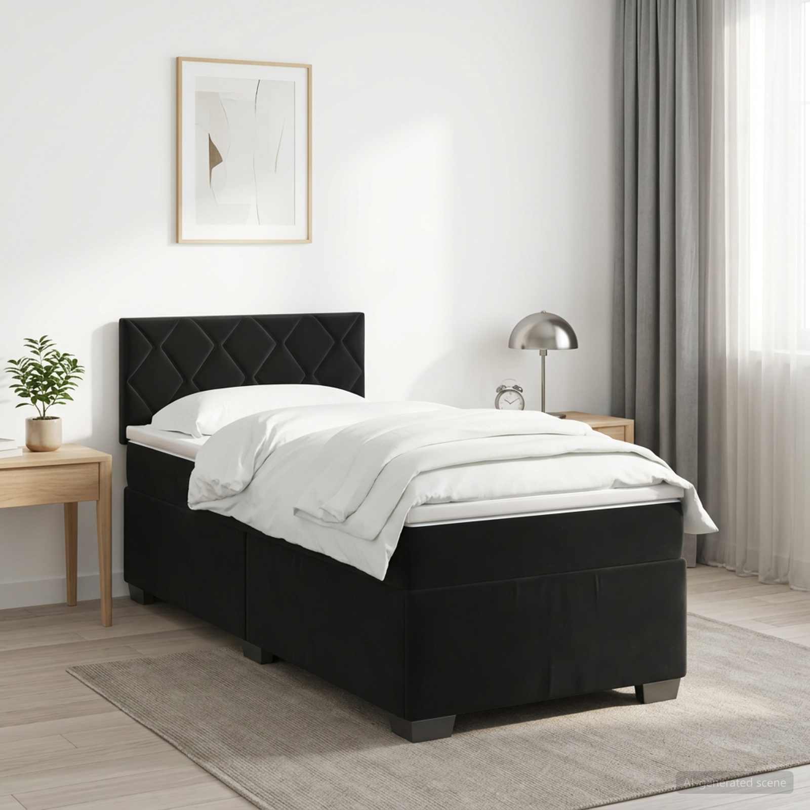 Boxspringbett mit Matratze Schwarz 90 x 200 cm Samt