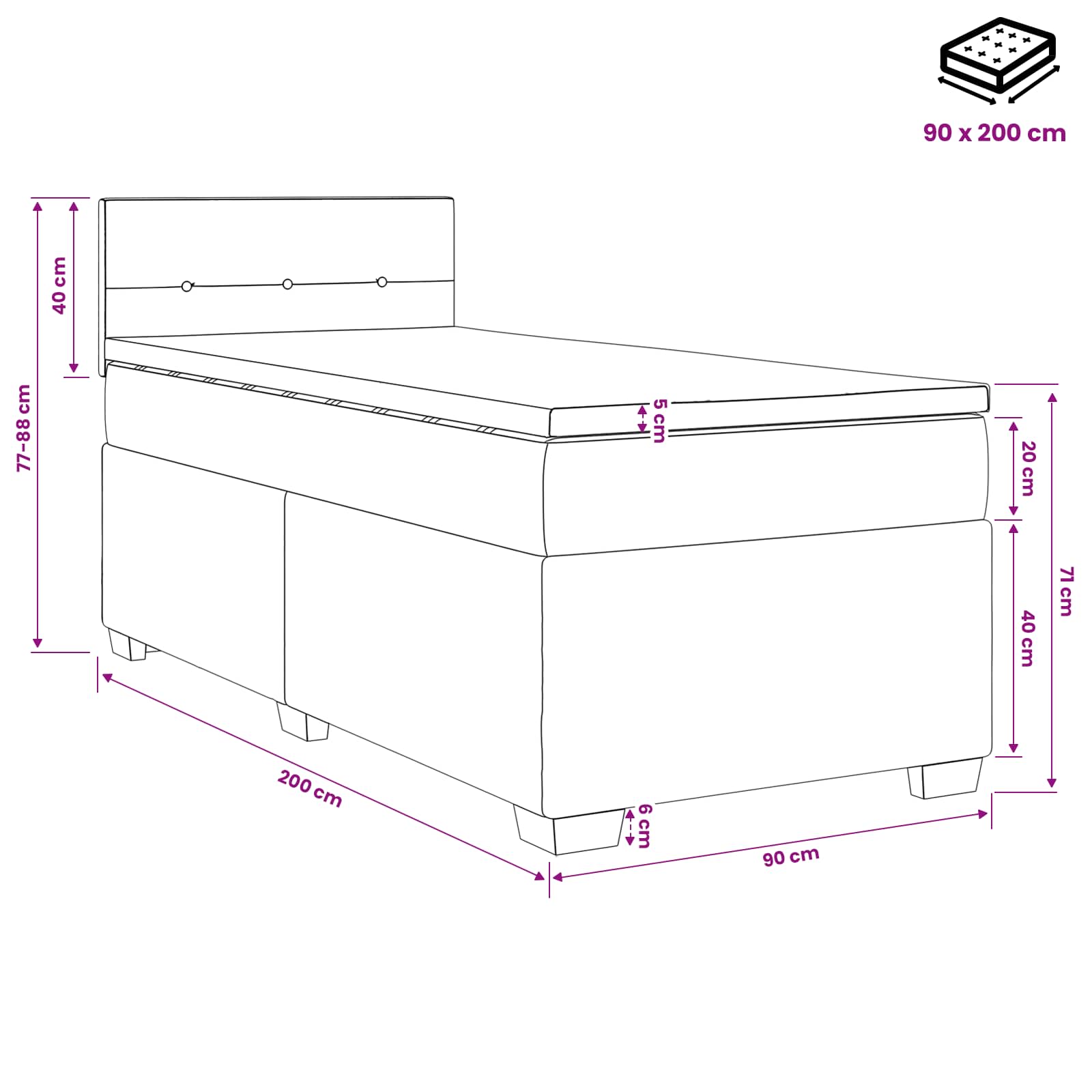 Boxspringbett mit Matratze Hellgrau 90 x 200 cm Samt
