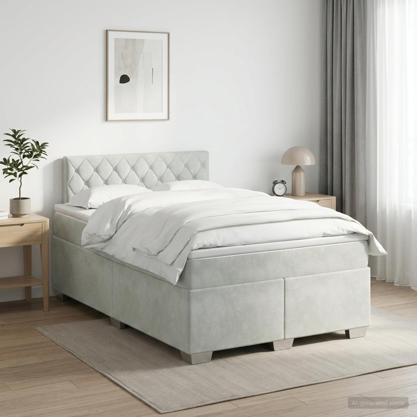 Boxspringbett mit Matratze Hellgrau 120 x 200 cm Samt