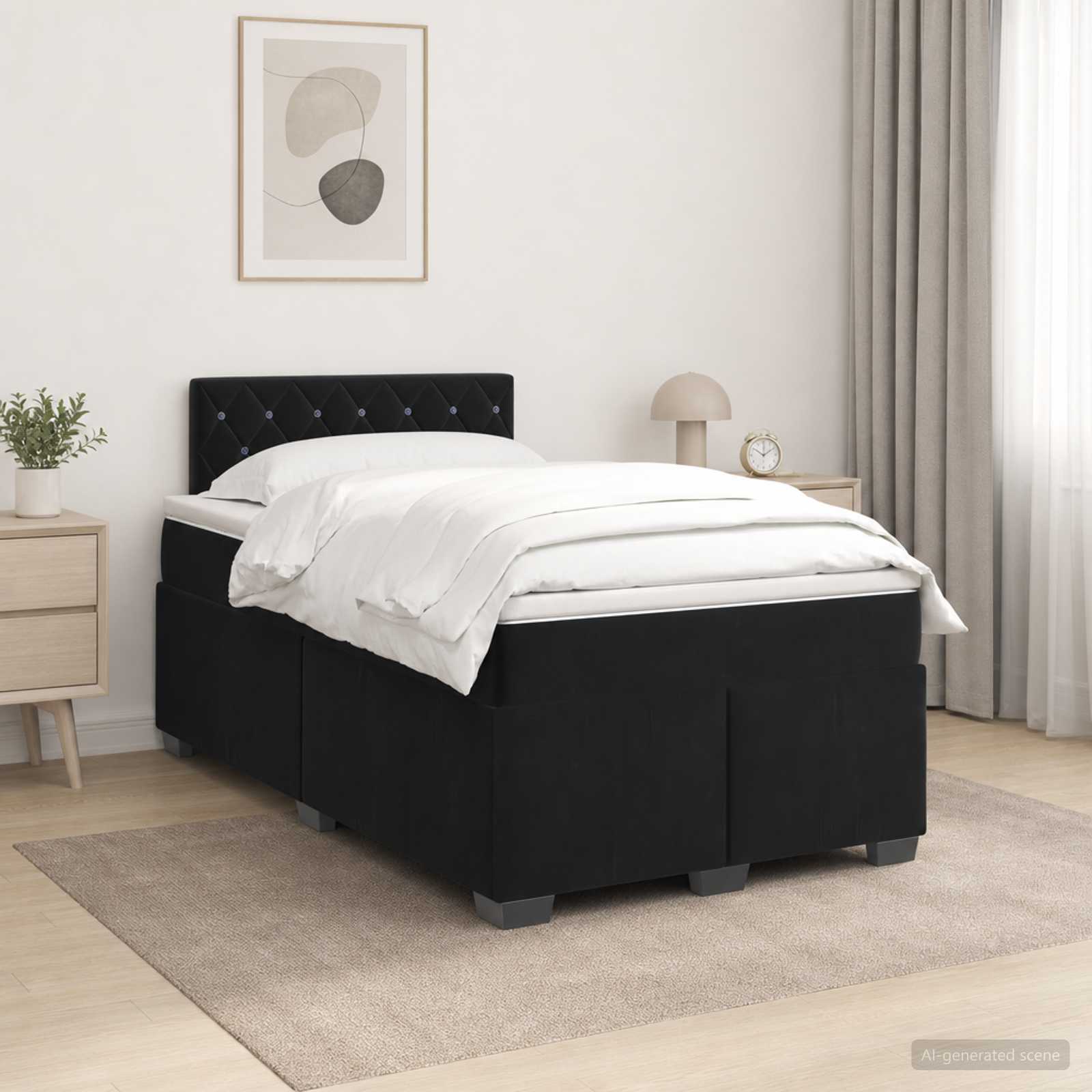 Boxspringbett mit Matratze Schwarz 120 x 190 cm Samt