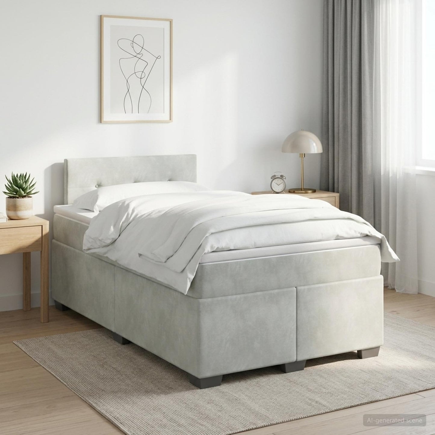 Boxspringbett mit Matratze Hellgrau 120 x 200 cm Samt