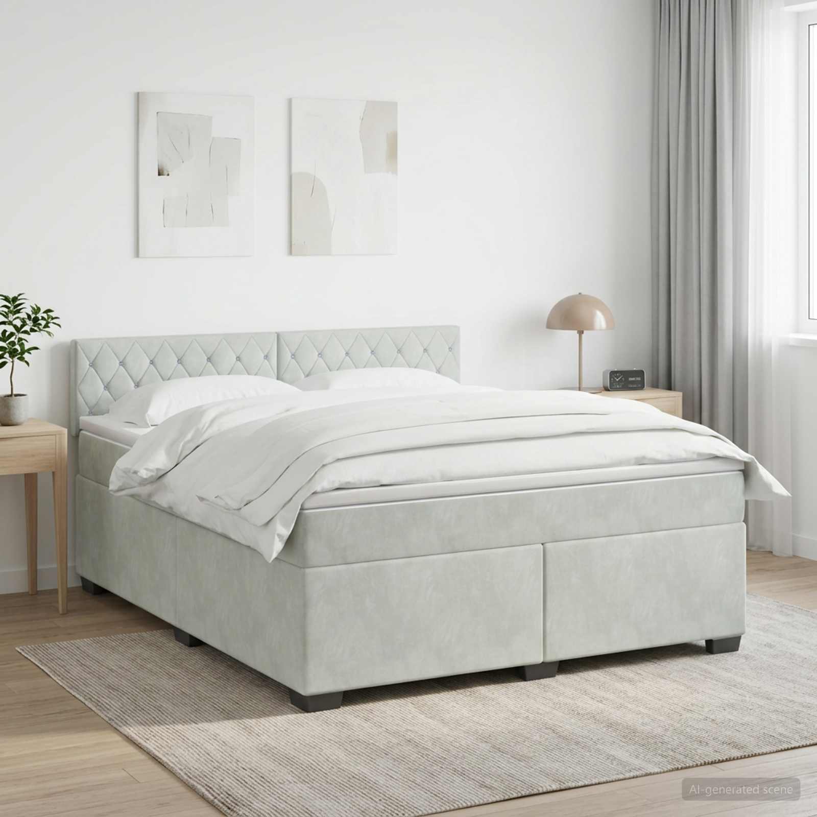 Boxspringbett mit Matratze Hellgrau 180 x 200 cm Samt