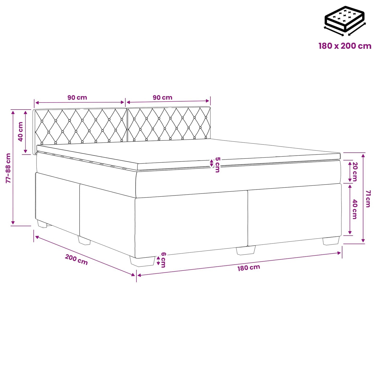 Boxspringbett mit Matratze Hellgrau 180 x 200 cm Samt