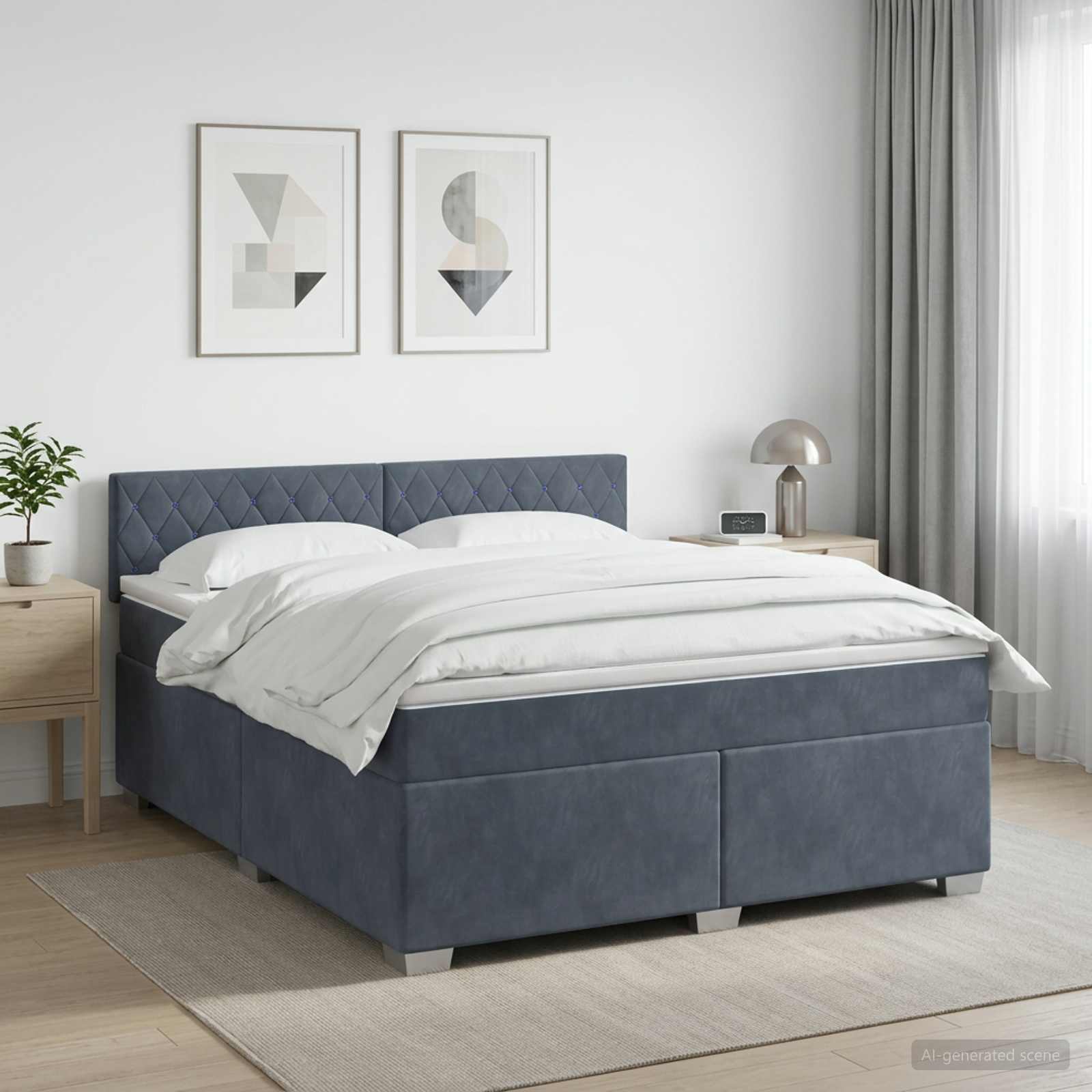 Boxspringbett mit Matratze Dunkelgrau 160 x 200 cm Samt