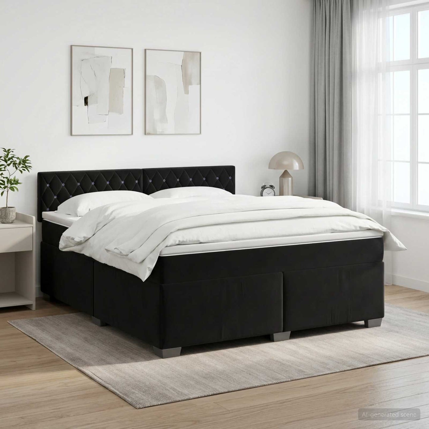 Boxspringbett mit Matratze Schwarz 180 x 200 cm Samt