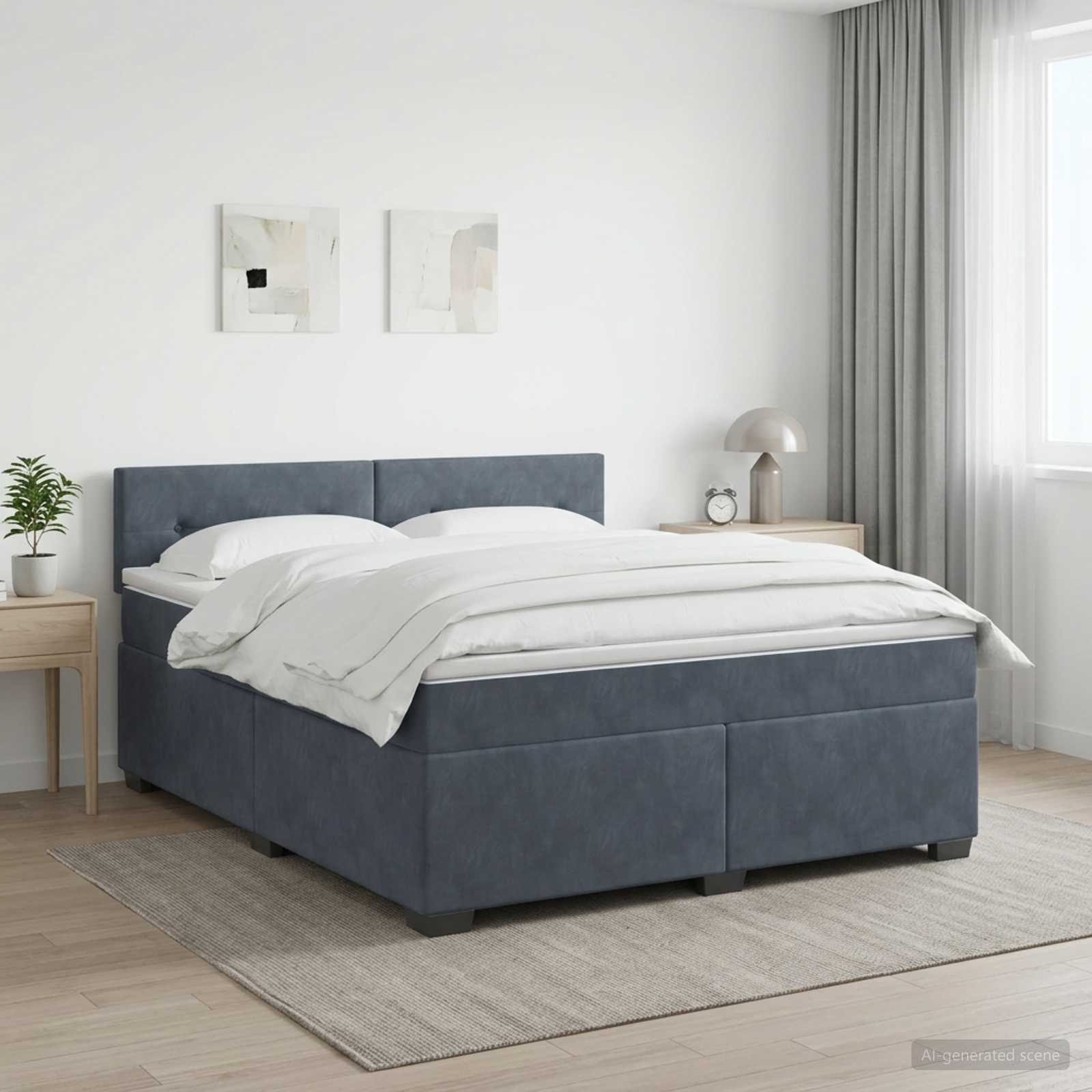 Boxspringbett mit Matratze Dunkelgrau 160 x 200 cm Samt