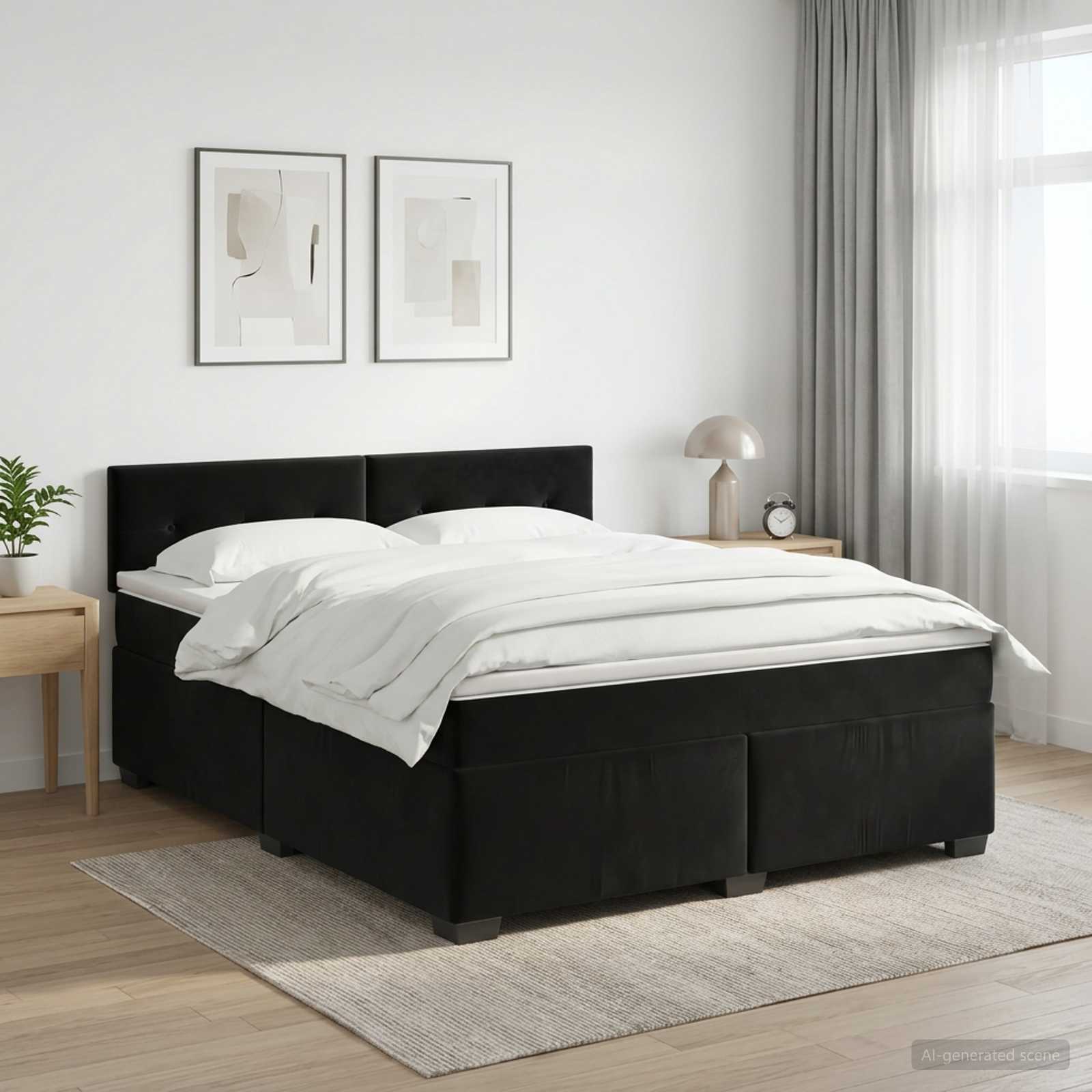 Boxspringbett mit Matratze Schwarz 140 x 200 cm Samt