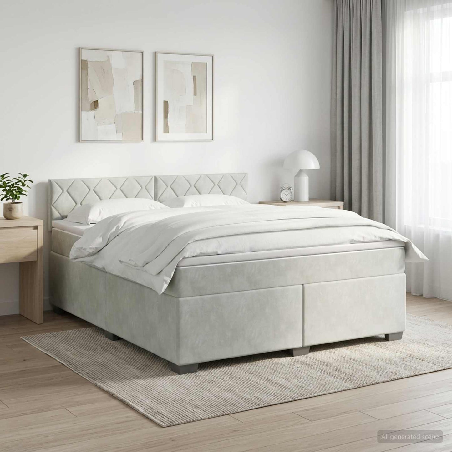Boxspringbett mit Matratze Hellgrau 160 x 200 cm Samt
