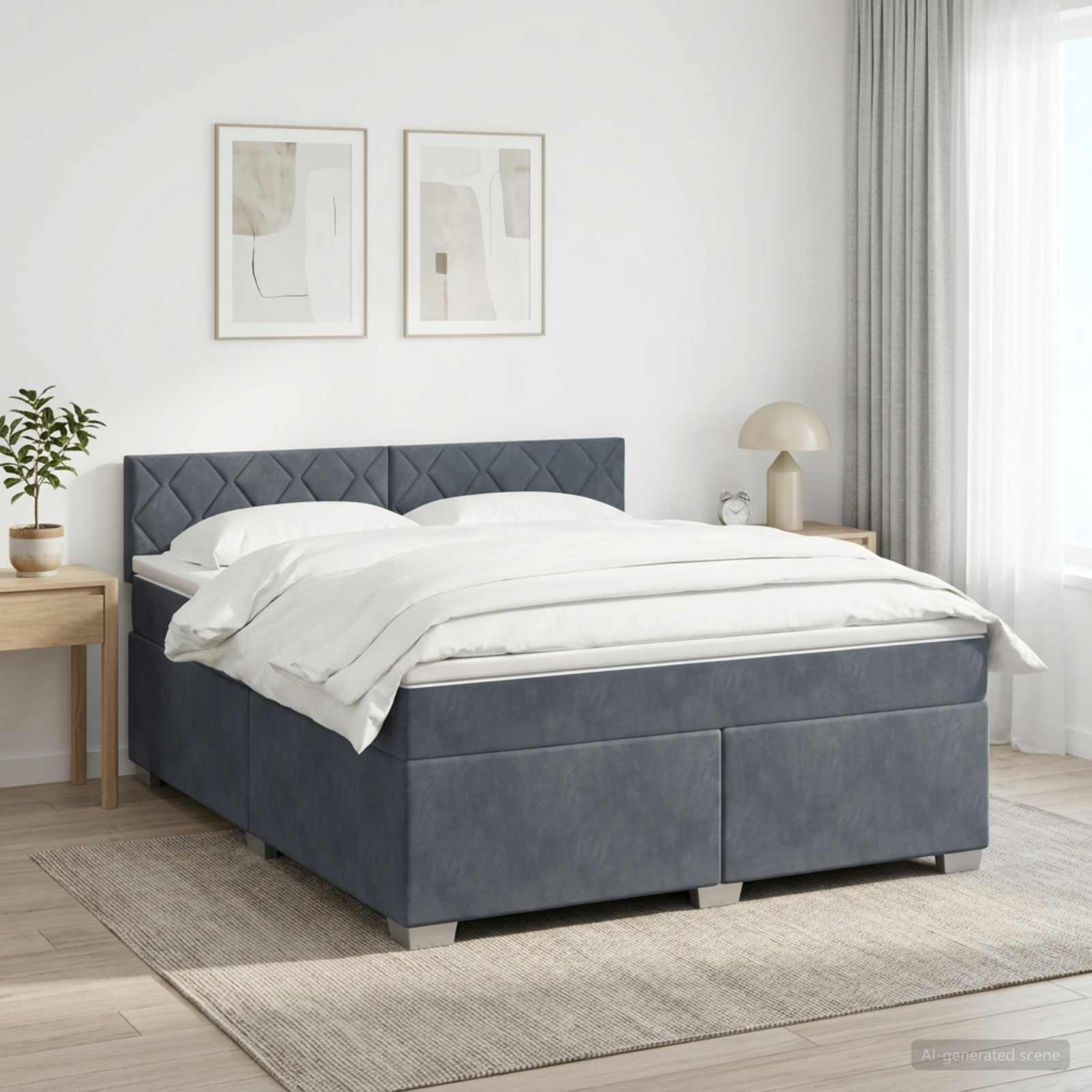 Boxspringbett mit Matratze Dunkelgrau 160 x 200 cm Samt