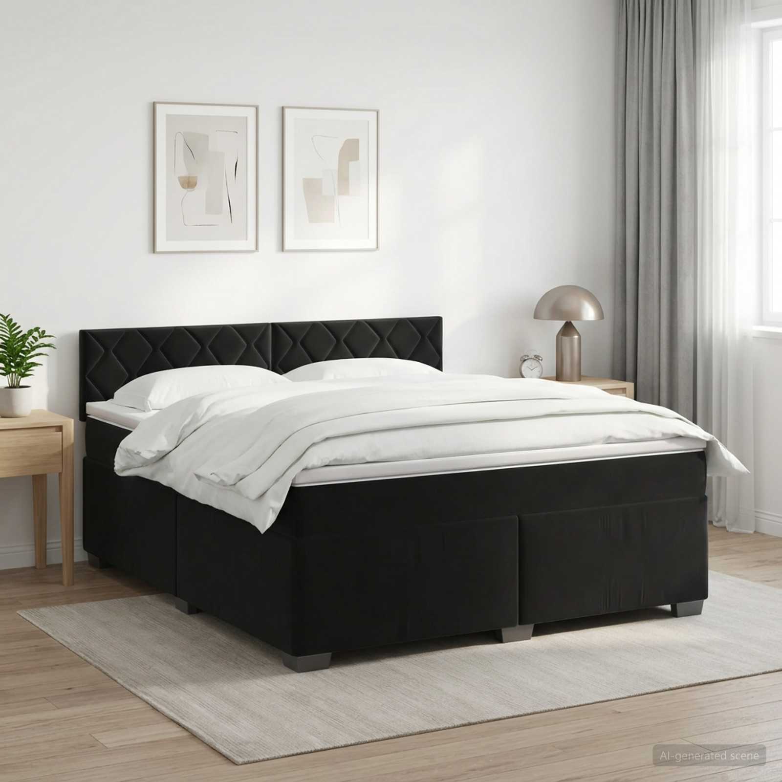 Boxspringbett mit Matratze Schwarz 160 x 200 cm Samt