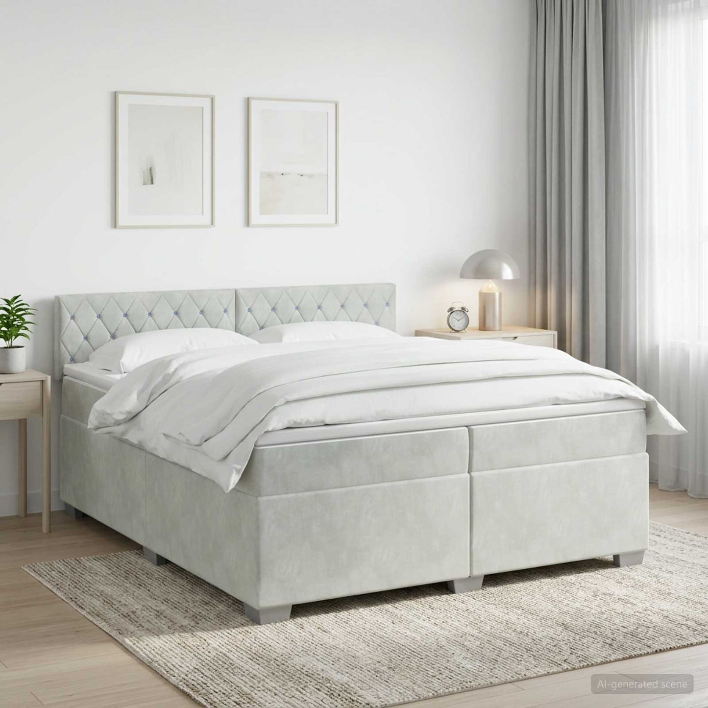 Boxspringbett mit Matratze Hellgrau 200 x 200 cm Samt