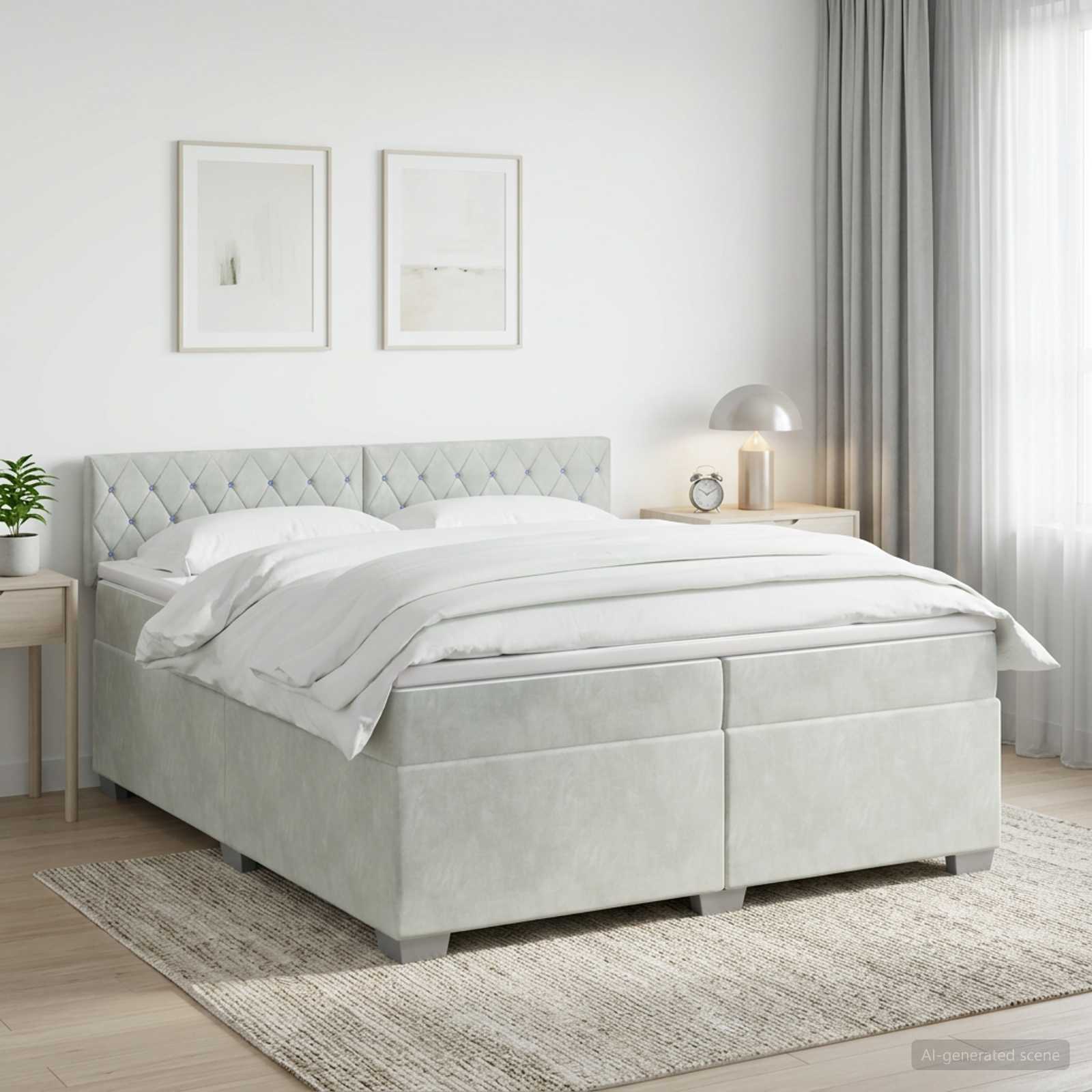Boxspringbett mit Matratze Hellgrau 200 x 200 cm Samt