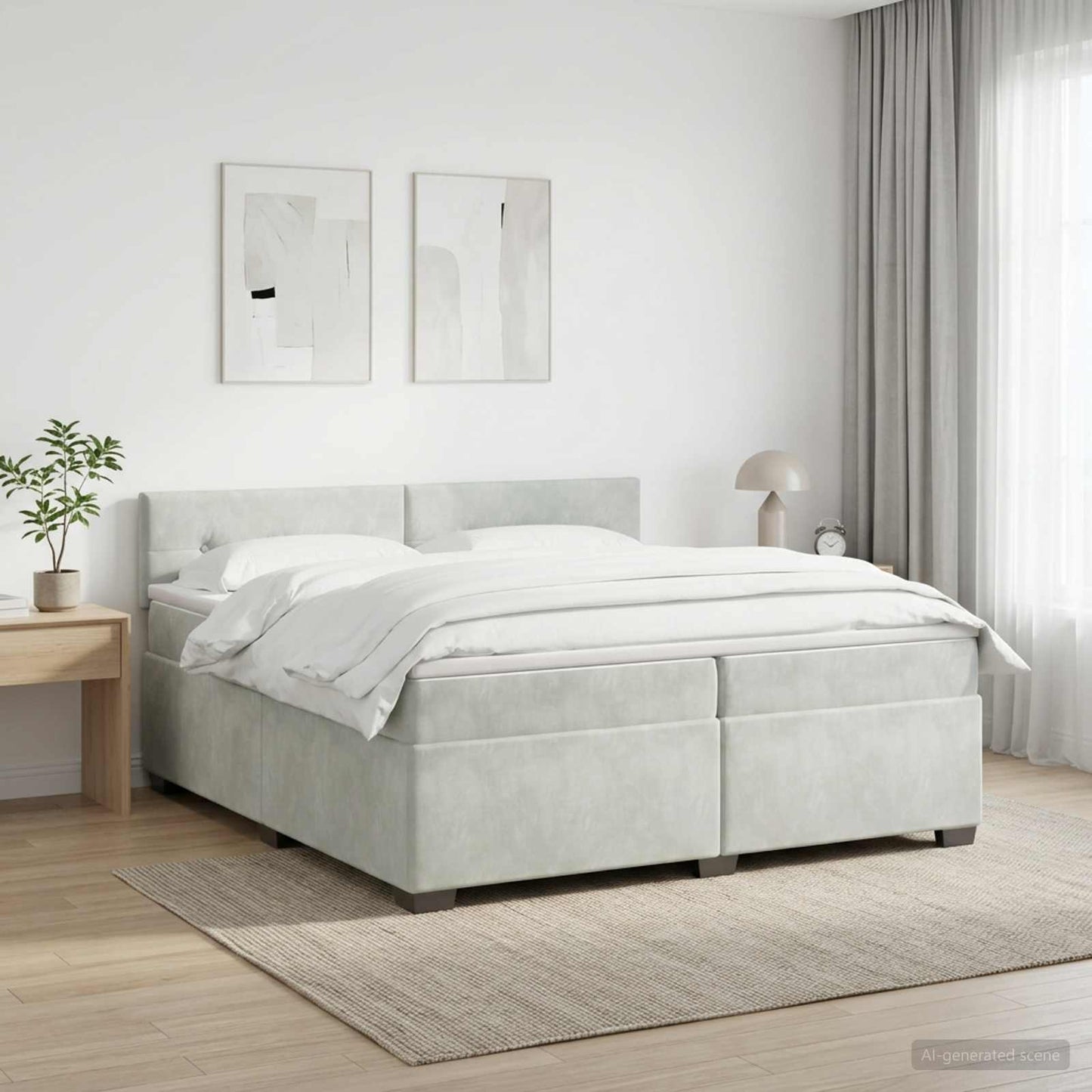 Boxspringbett mit Matratze Hellgrau 200 x 200 cm Samt