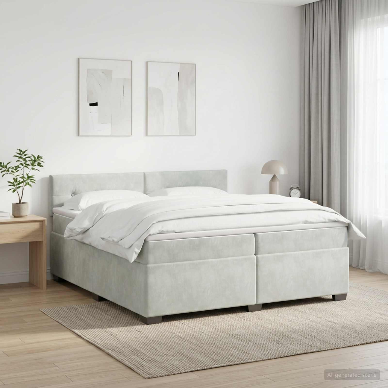 Boxspringbett mit Matratze Hellgrau 200 x 200 cm Samt