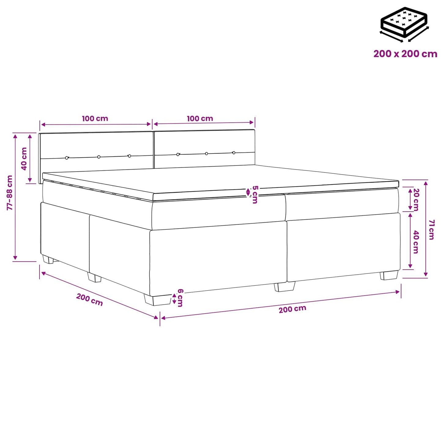 Boxspringbett mit Matratze Hellgrau 200 x 200 cm Samt