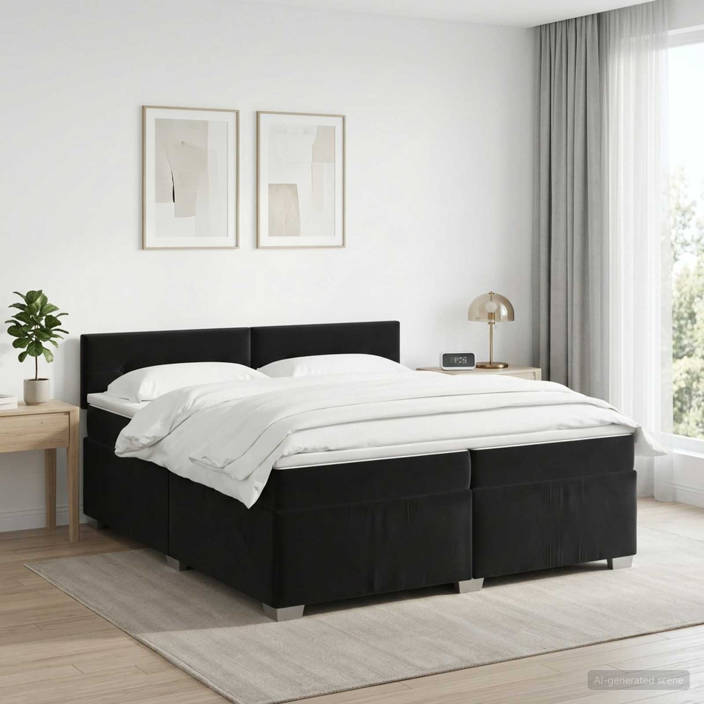 Boxspringbett mit Matratze Schwarz 200 x 200 cm Samt