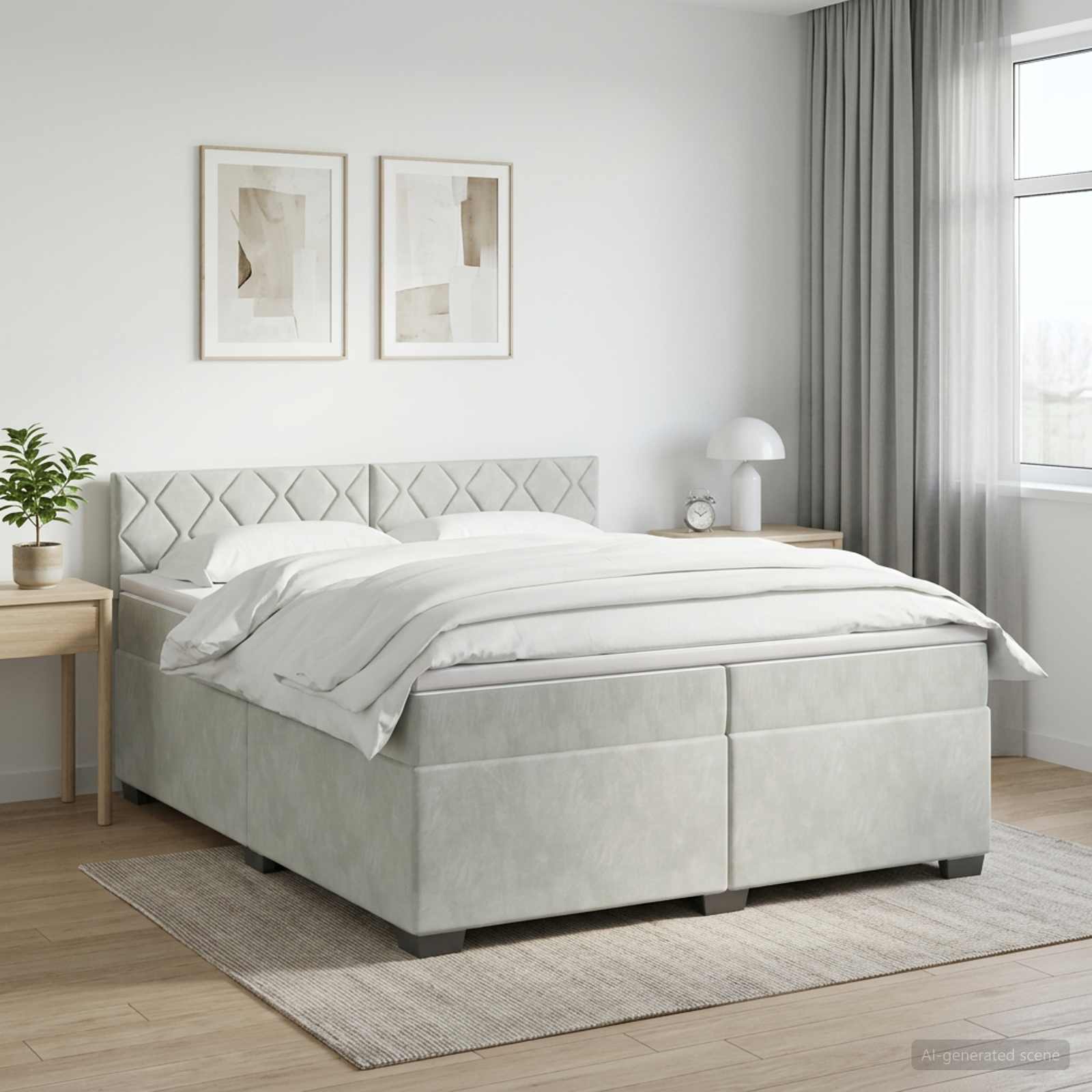 Boxspringbett mit Matratze Hellgrau 200 x 200 cm Samt