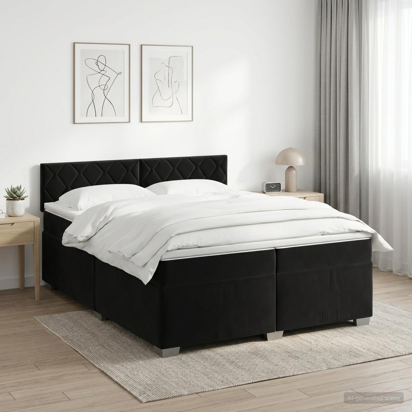 Boxspringbett mit Matratze Schwarz 200 x 200 cm Samt