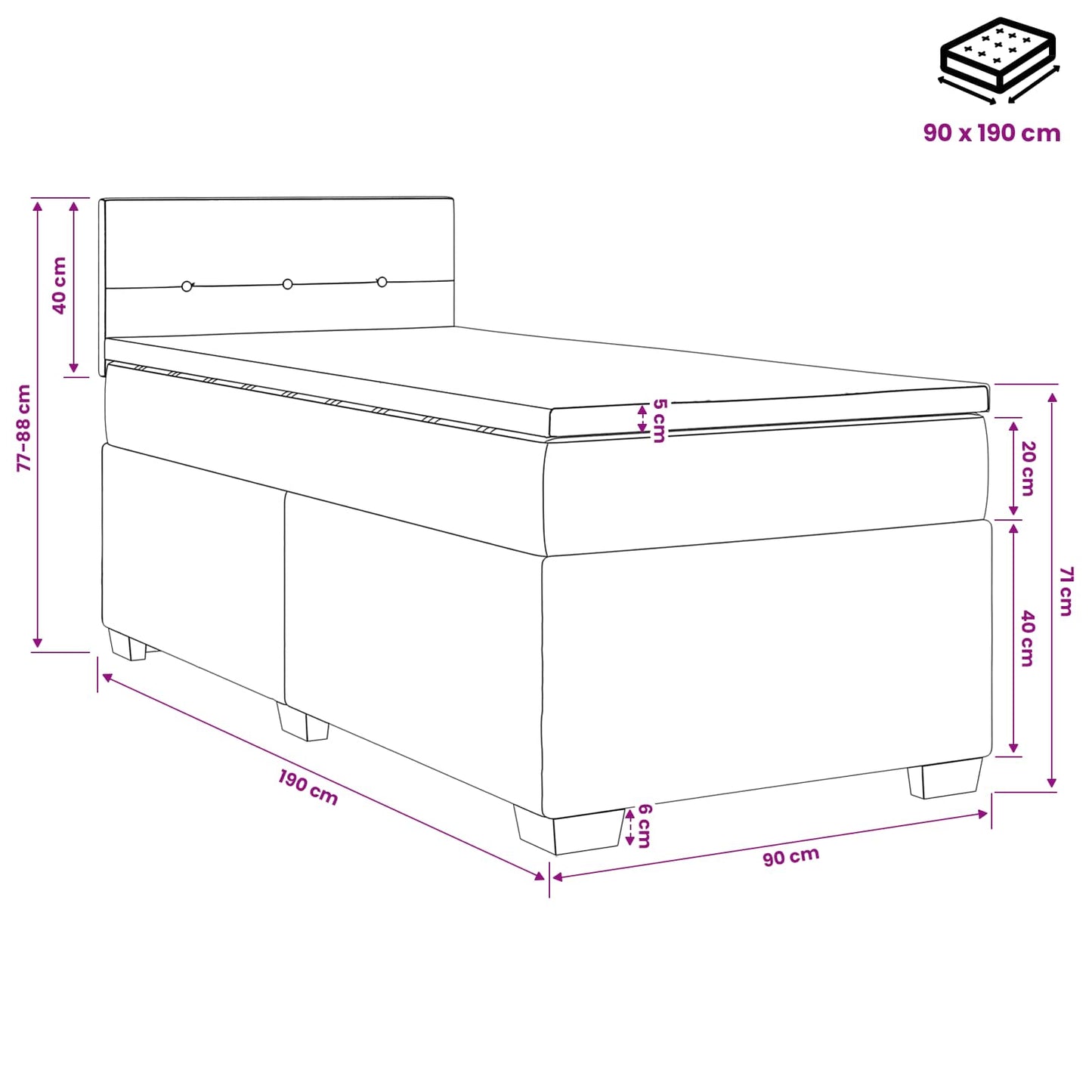 Boxspringbett mit Matratze Hellgrau 90 x 190 cm Samt