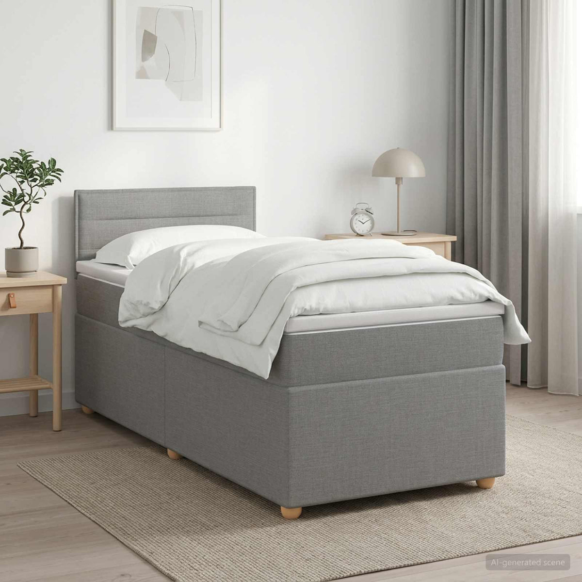 Boxspringbett mit Matratze Hellgrau 90 x 190 cm Stoff