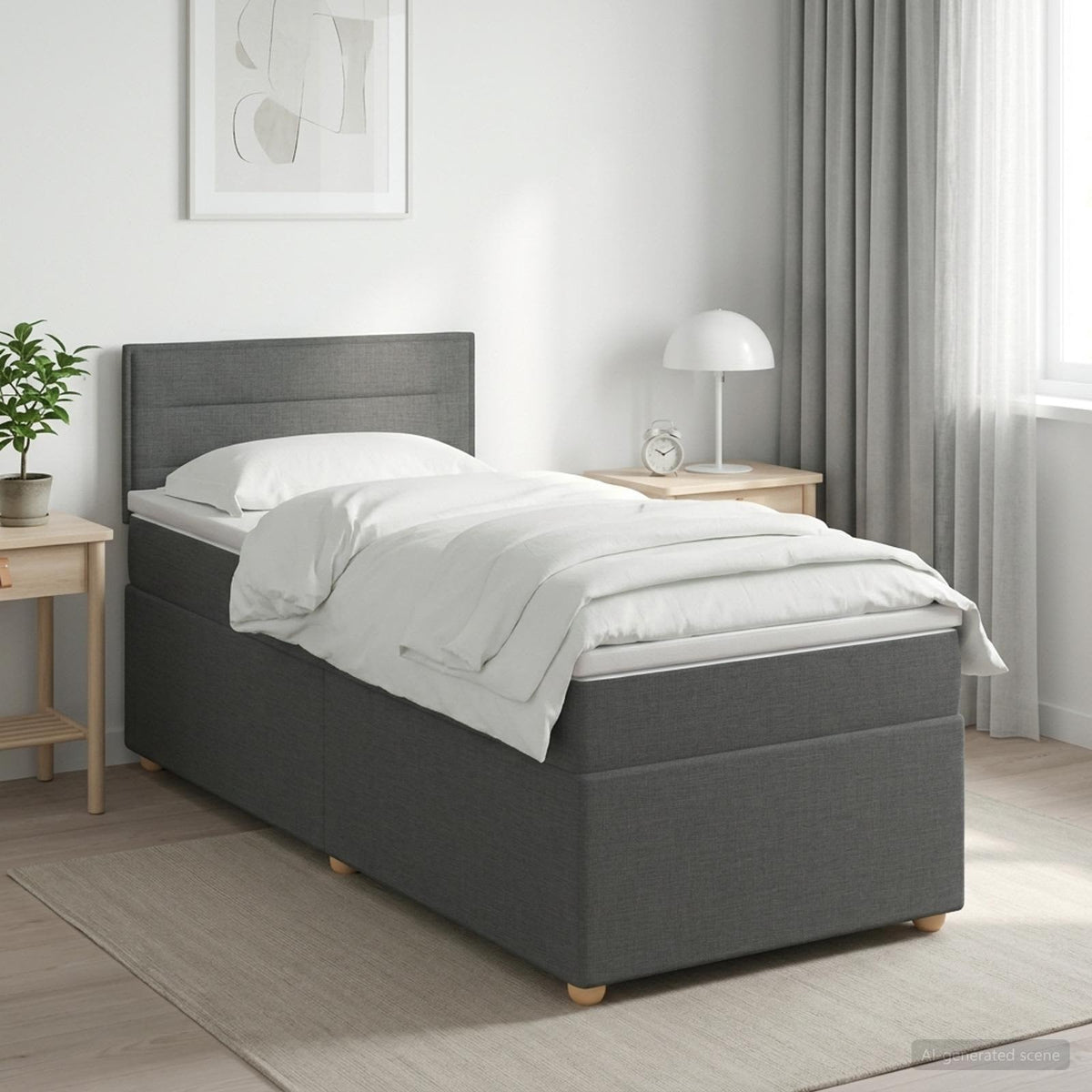 Boxspringbett mit Matratze Dunkelgrau 90 x 190 cm Stoff