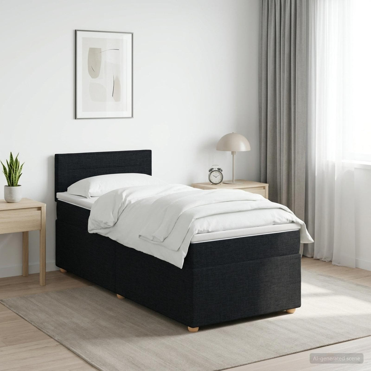 Boxspringbett mit Matratze Schwarz 90 x 190 cm Stoff
