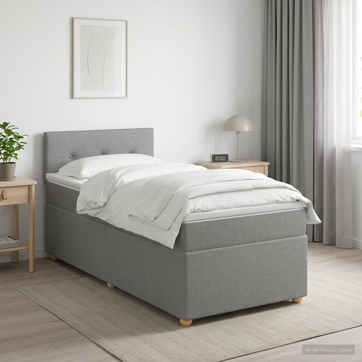 Boxspringbett mit Matratze Hellgrau 90 x 190 cm Stoff