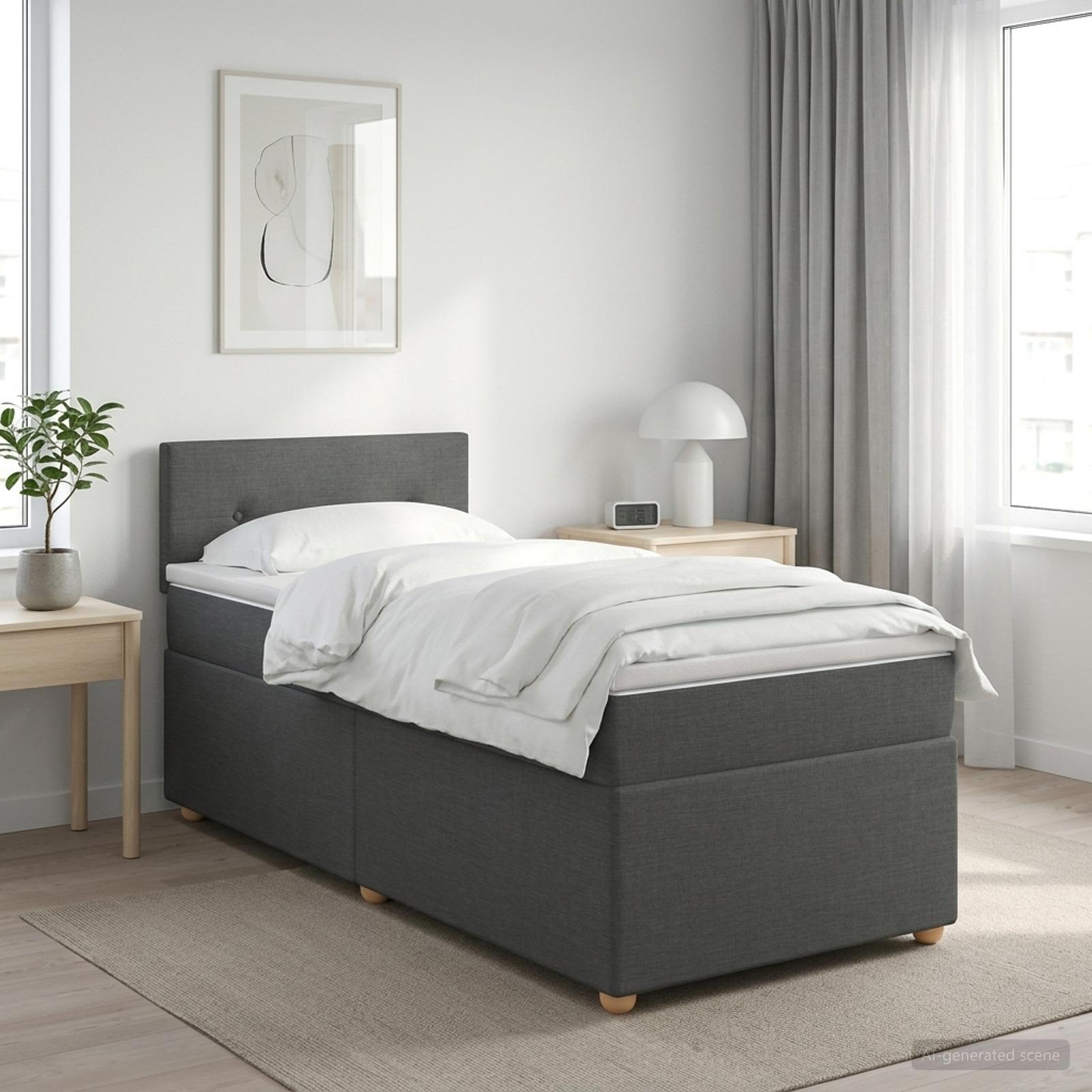 Boxspringbett mit Matratze Dunkelgrau 100 x 200 cm Stoff