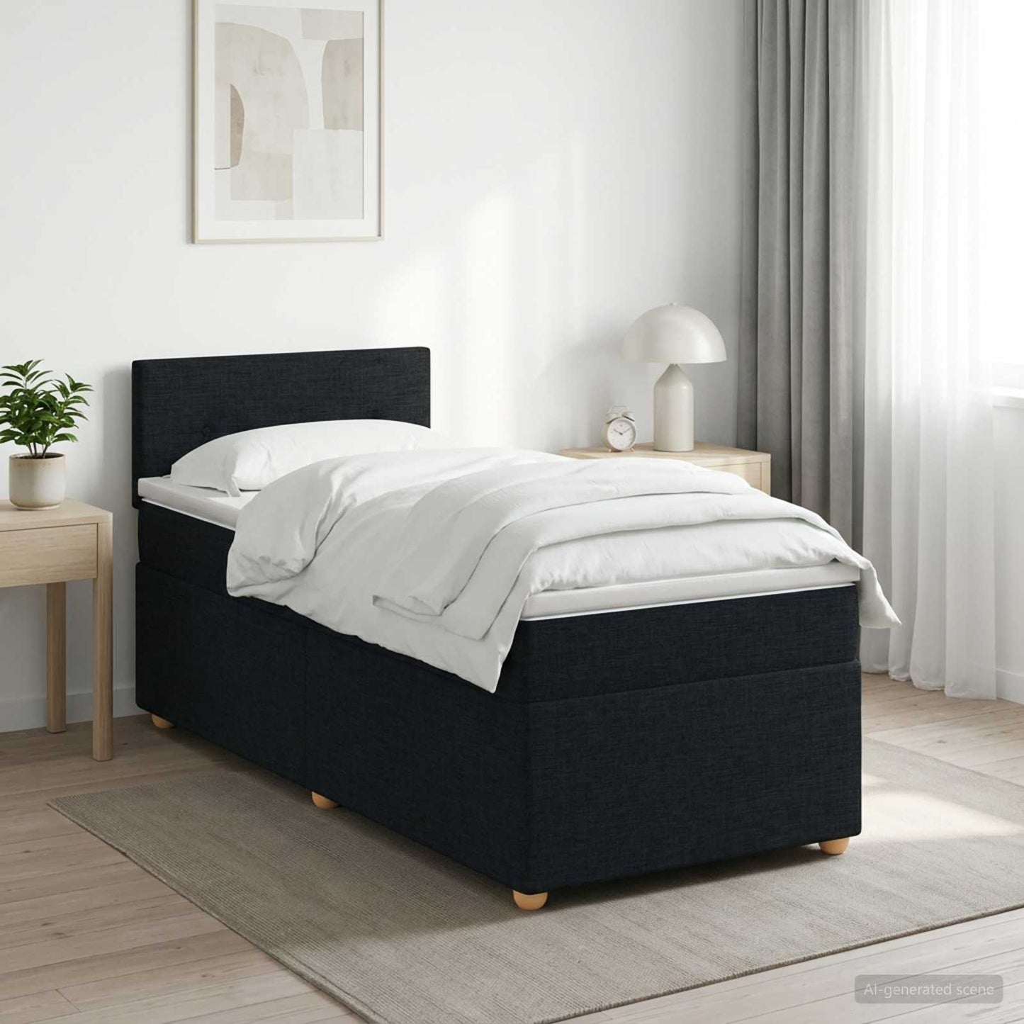 Boxspringbett mit Matratze Schwarz 100 x 200 cm Stoff