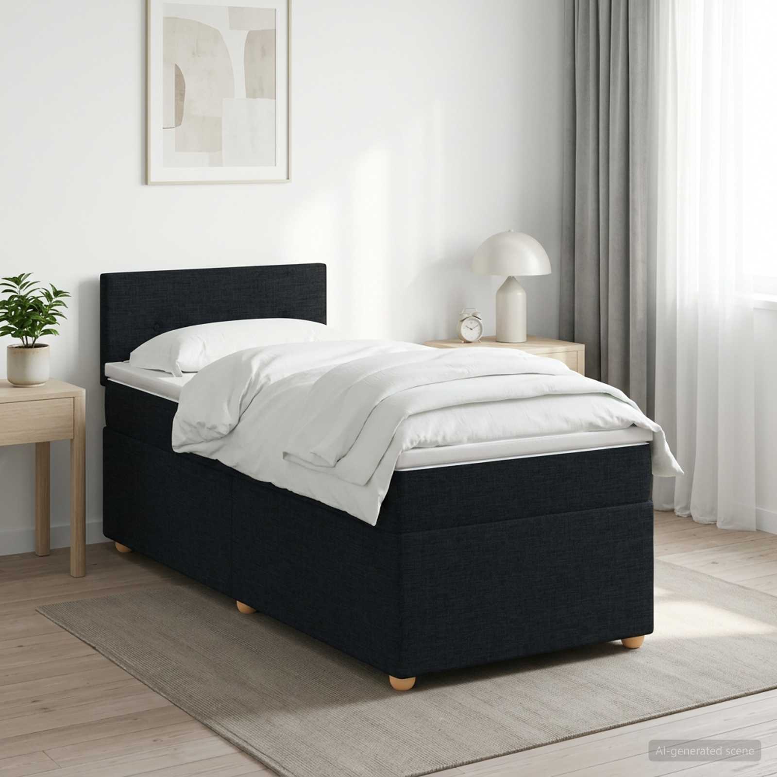 Boxspringbett mit Matratze Schwarz 100 x 200 cm Stoff