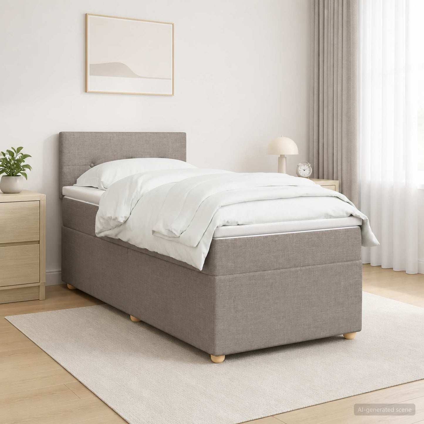 Boxspringbett mit Matratze mit Kopfteil Taupe 90 x 190 cm Stoff