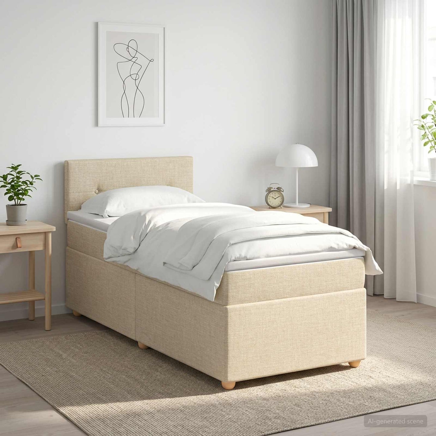 Boxspringbett mit Matratze mit Kopfteil Creme 90 x 200 cm Stoff