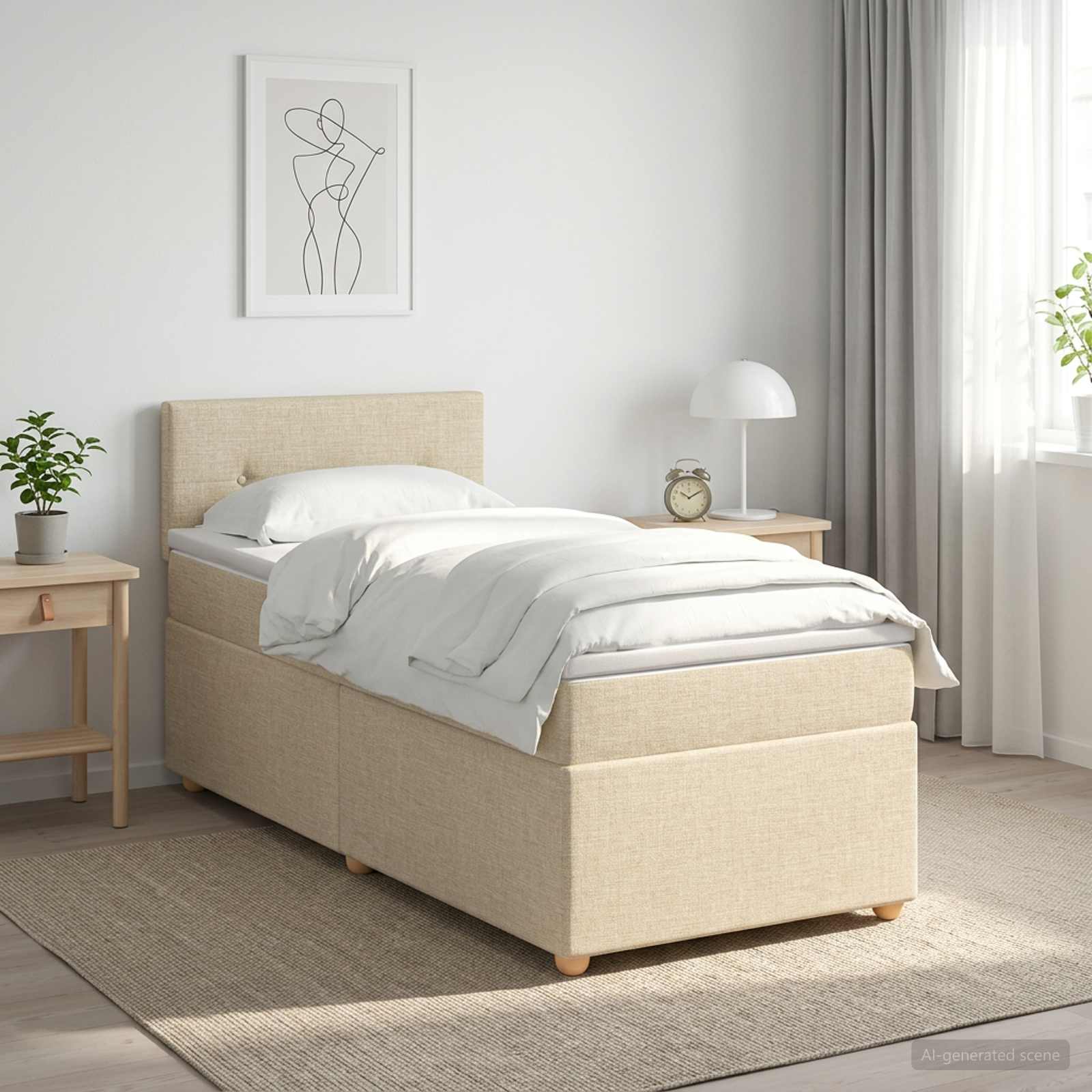 Boxspringbett mit Matratze mit Kopfteil Creme 90 x 200 cm Stoff