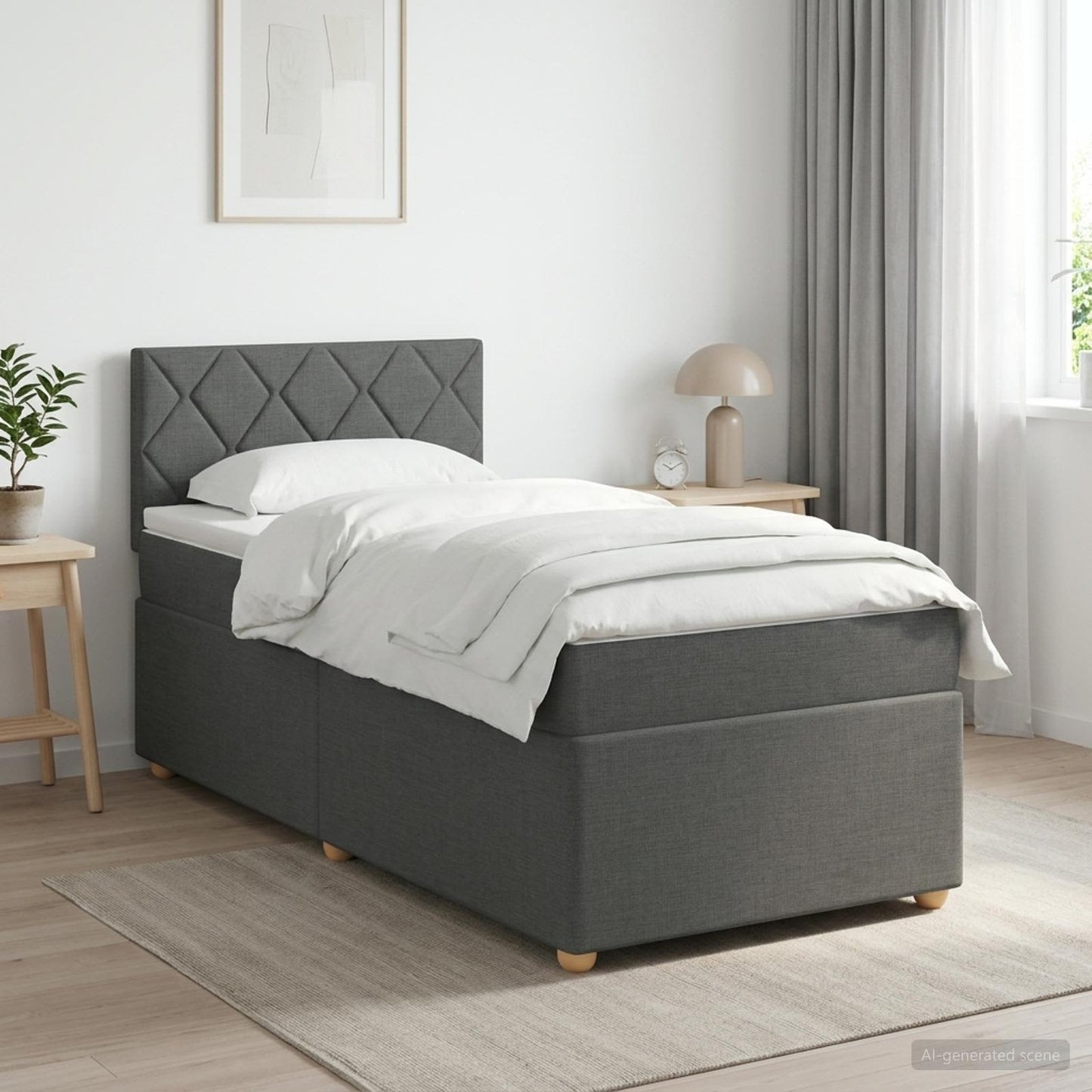 Boxspringbett mit Matratze Dunkelgrau 80 x 200 cm Stoff