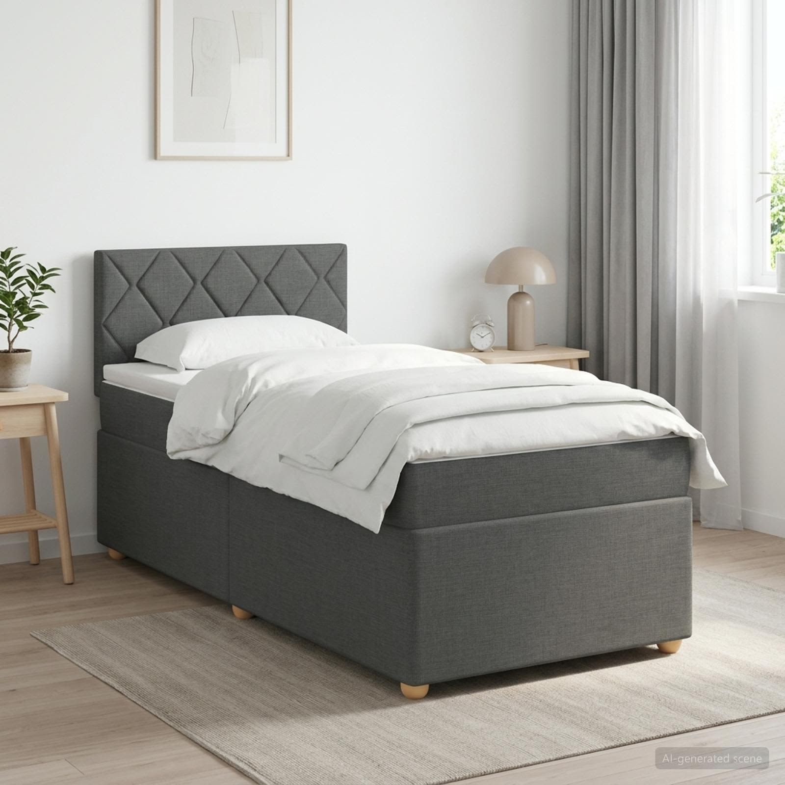 Boxspringbett mit Matratze Dunkelgrau 80 x 200 cm Stoff