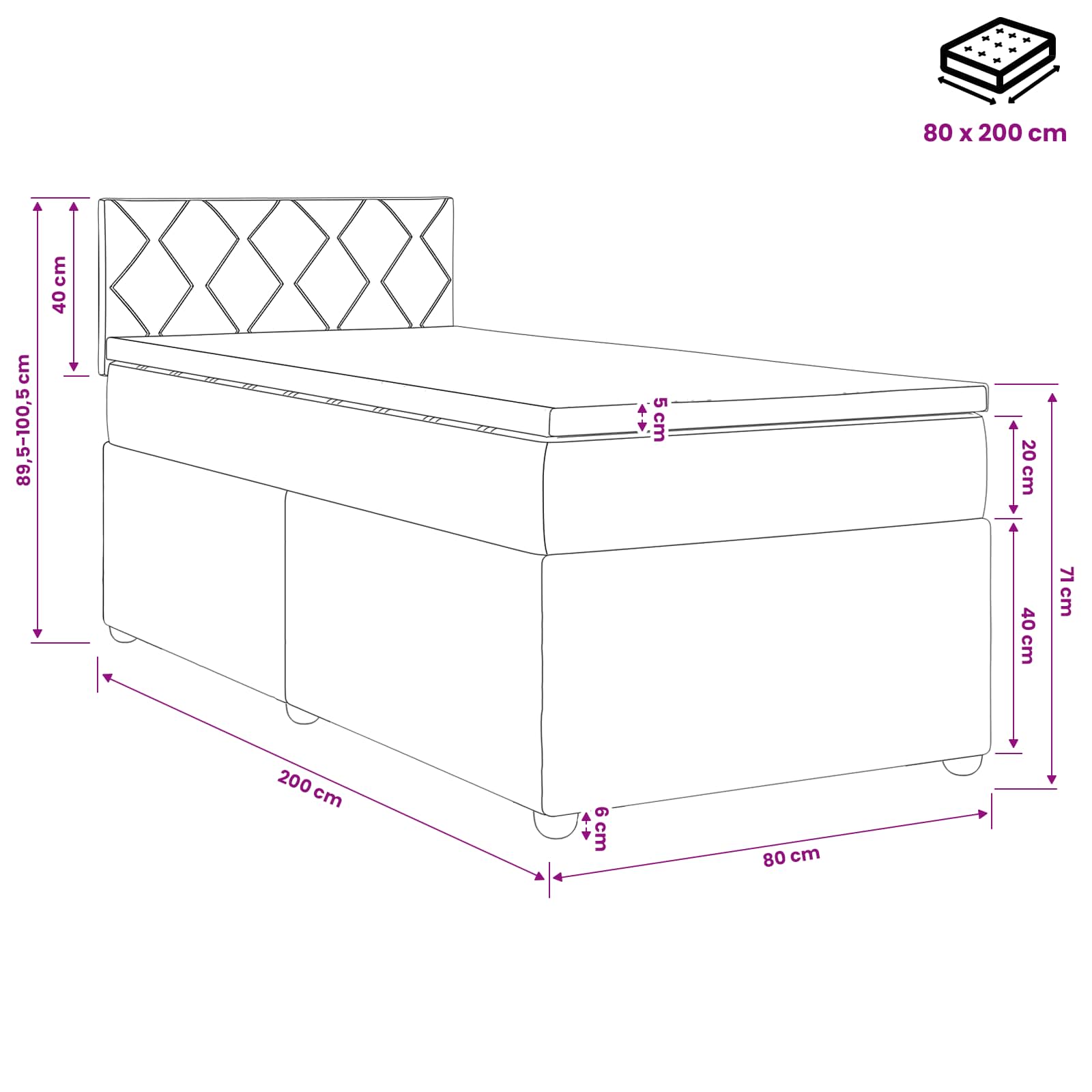 Boxspringbett mit Matratze Dunkelgrau 80 x 200 cm Stoff