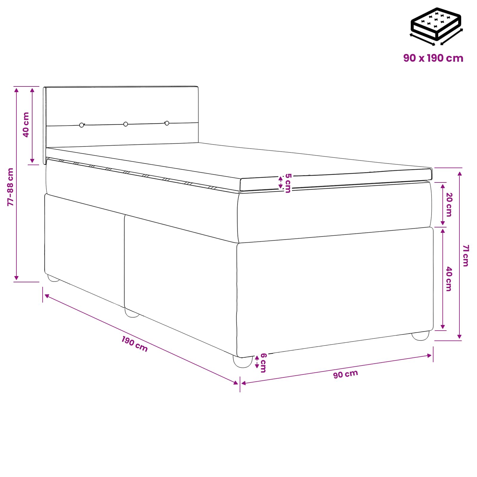 Boxspringbett mit Matratze mit Kopfteil Taupe 90 x 190 cm Stoff