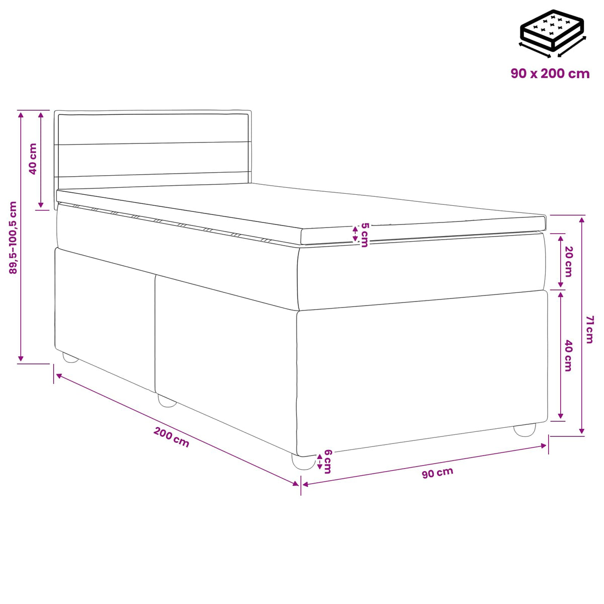 Boxspringbett mit Matratze Hellgrau 90 x 200 cm Stoff
