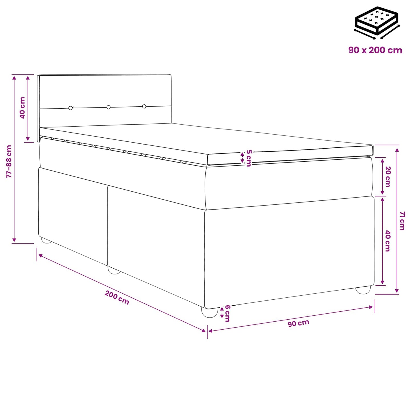 Boxspringbett mit Matratze mit Kopfteil Creme 90 x 200 cm Stoff