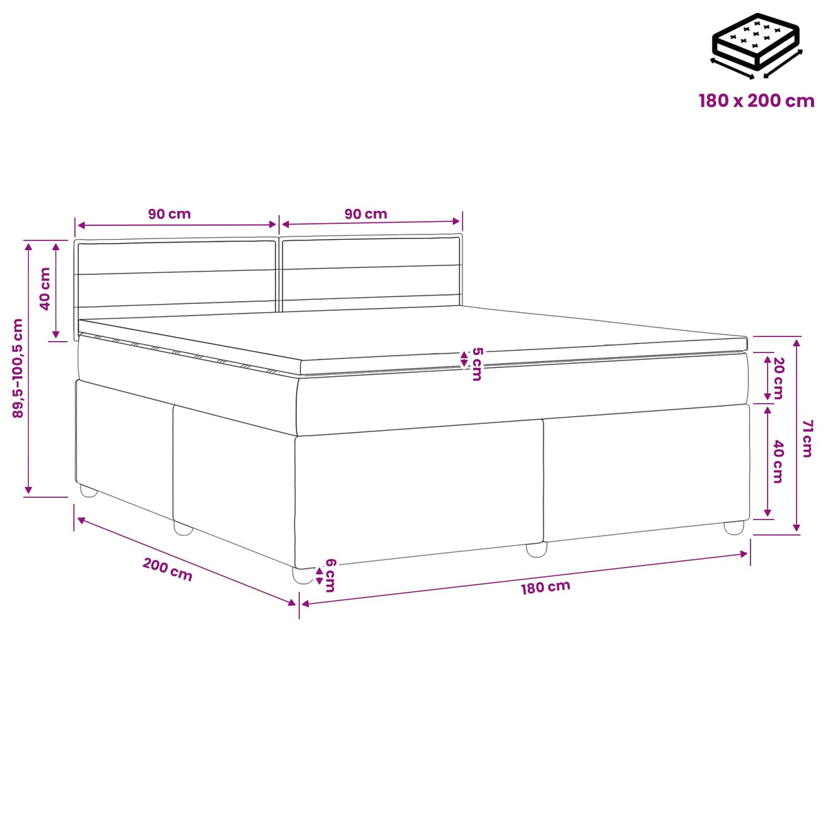 Boxspringbett mit Matratze Hellgrau 180 x 200 cm Stoff
