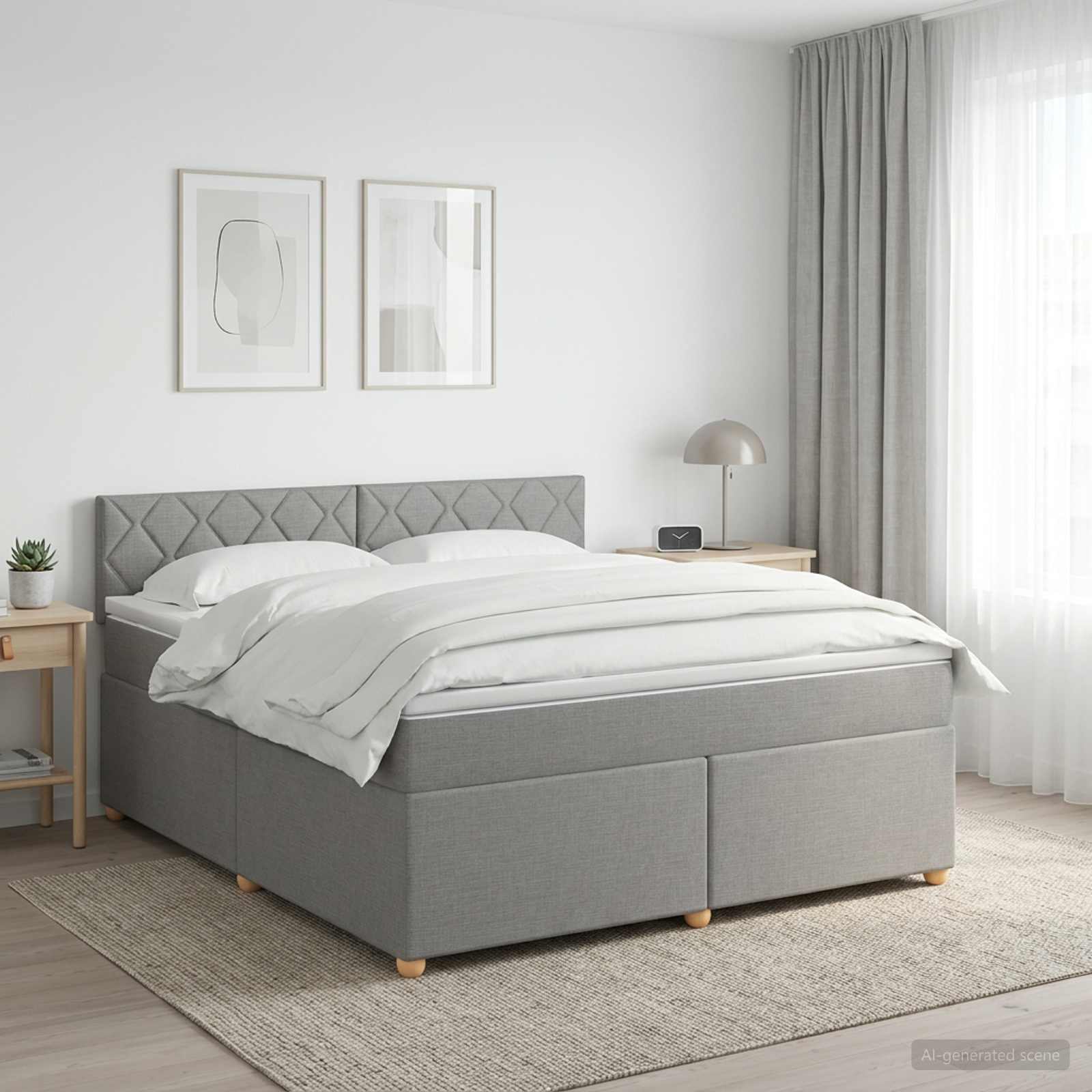 Boxspringbett mit Matratze Hellgrau 180 x 200 cm Stoff