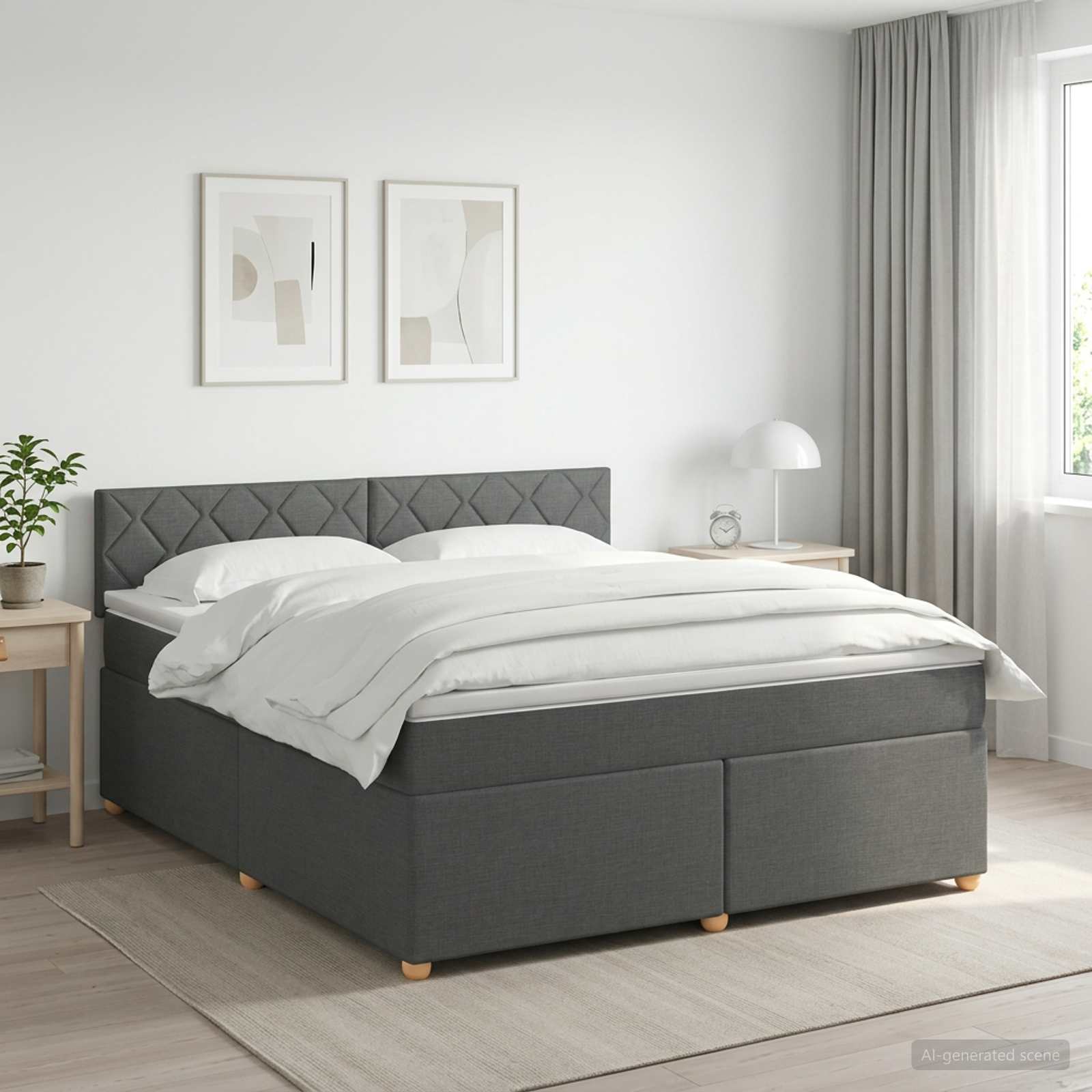 Boxspringbett mit Matratze Dunkelgrau 180 x 200 cm Stoff